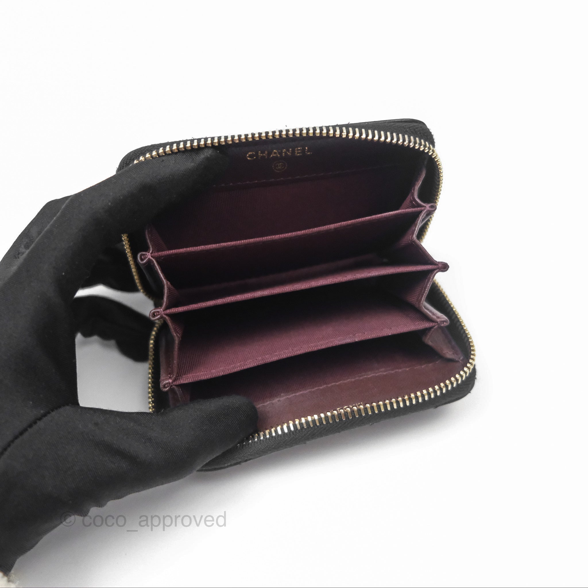 Chanel Chevron Zipped Coin Purse - Black Lambskin with Gold Hardware | Luxury Small Wallet for Women | Perfect for Parties, Travel & Everyday Use