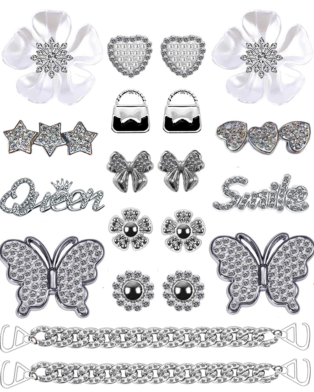 Sparkling Shoe Charms for Women - Fashionable Bling Chain Shoe Accessories, Cute Butterfly & Flower Jewelry Decorations - Perfect Birthday Gifts & Party Favors for Girls (Great for Weddings, Prom, Dances & Special Occasions)