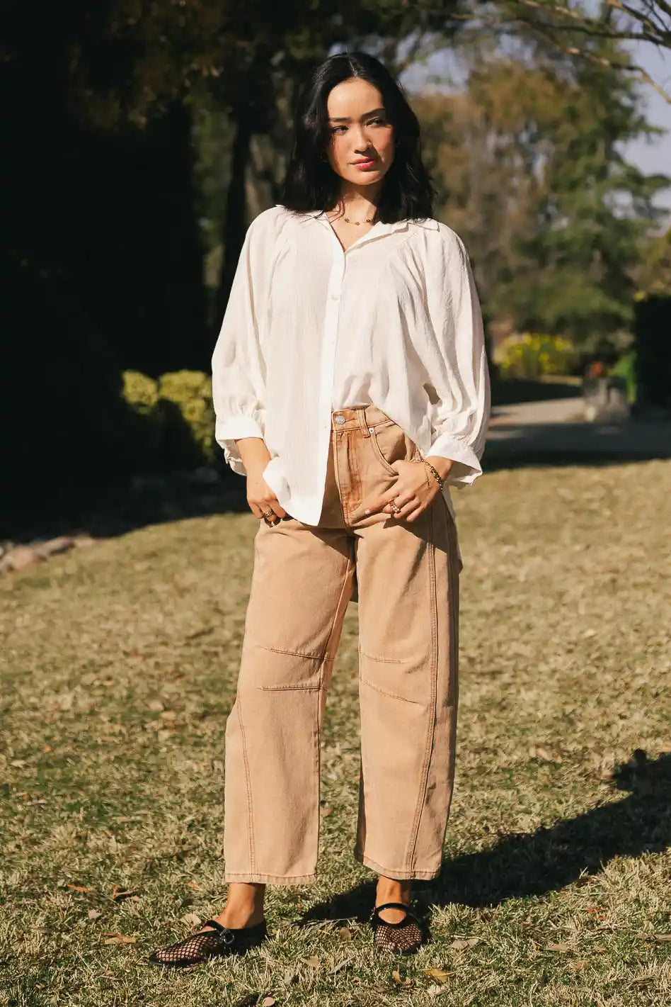 Lisette High Waist Barrel Jeans for Women - Distressed Denim Pants in Rust Color | Perfect for Casual Outfits, Date Nights & Fall Fashion