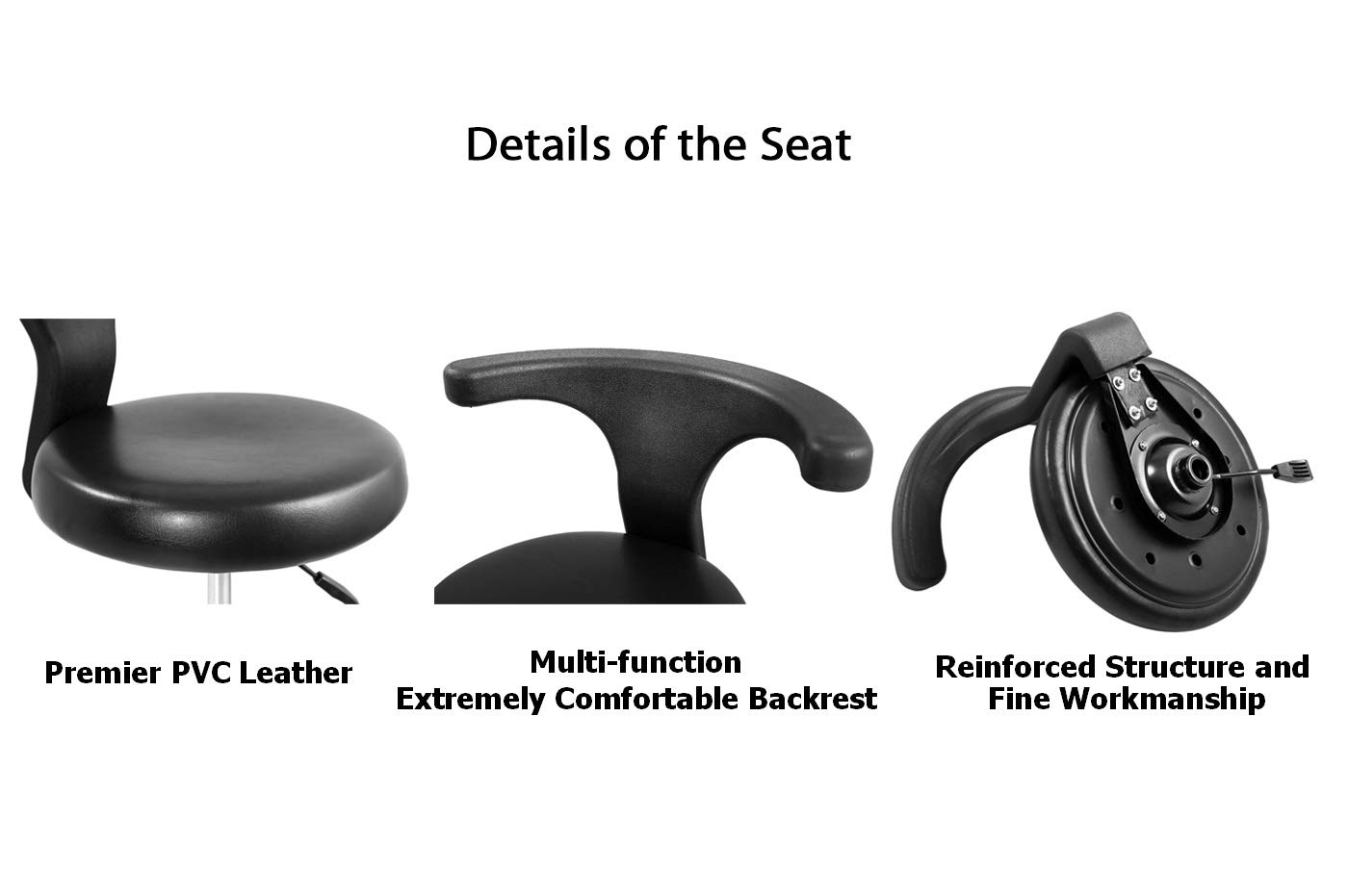 Heavy Duty Adjustable Rolling Stool with Wheels & Backrest - Ergonomic Task Chair for Office, Kitchen, Medical, Dental, Lab & Home Use - Perfect for Professionals & DIY Enthusiasts (No Footrest)