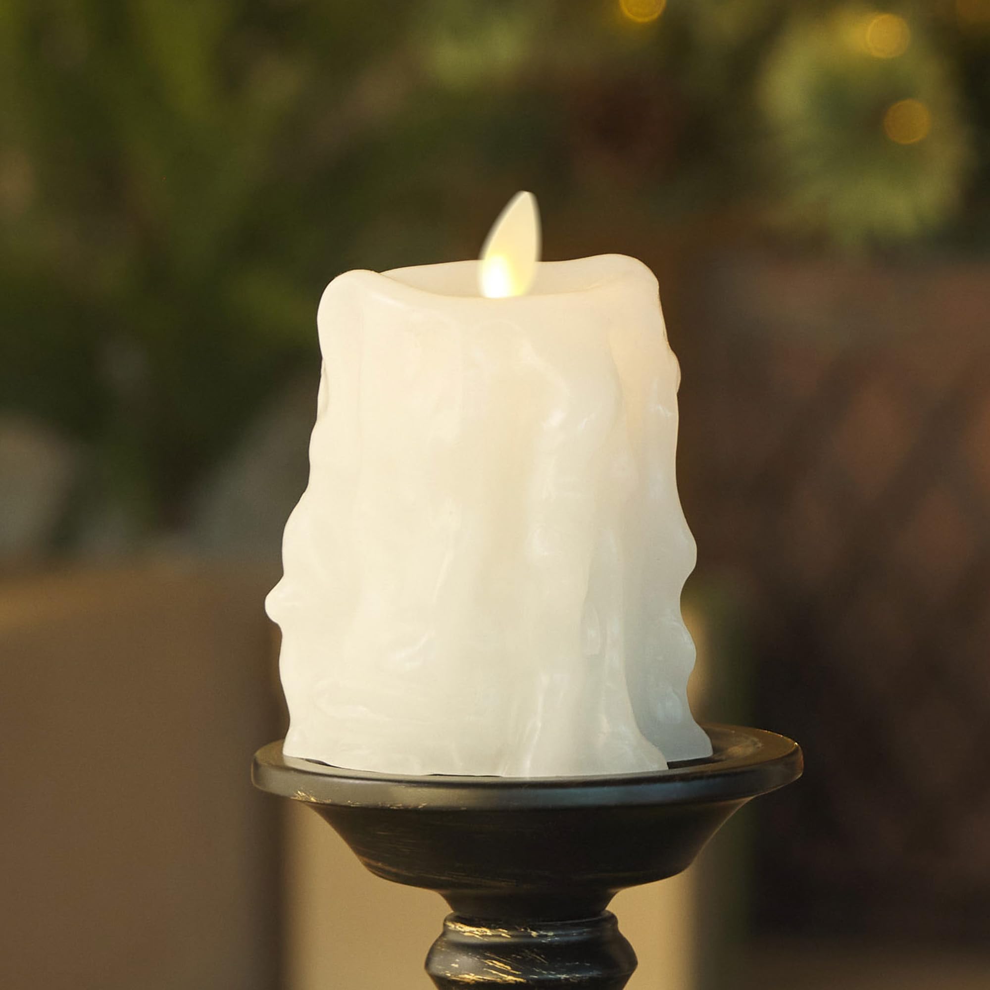Luminara White Heavy Drip Flameless LED Candle Pillar - 3.4 x 4.5 Inch Unscented Real Wax with Timer Function - Perfect for Home Decor, Weddings & Relaxation