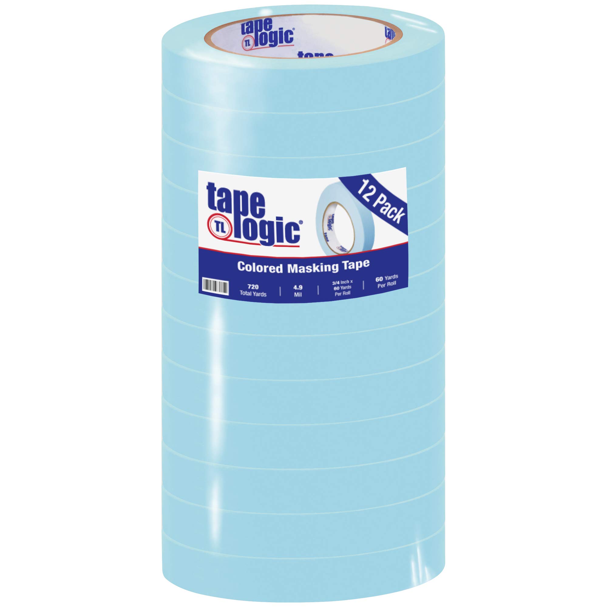 Tape Logic 12 Pack General Purpose Colored Masking Tape - 3/4 Inch x 60 Yards, Light Blue - Perfect for Home, Office, Arts & Crafts, DIY Projects, Labeling, Coding - Ideal for Organizing, Decorating & Creative Projects
