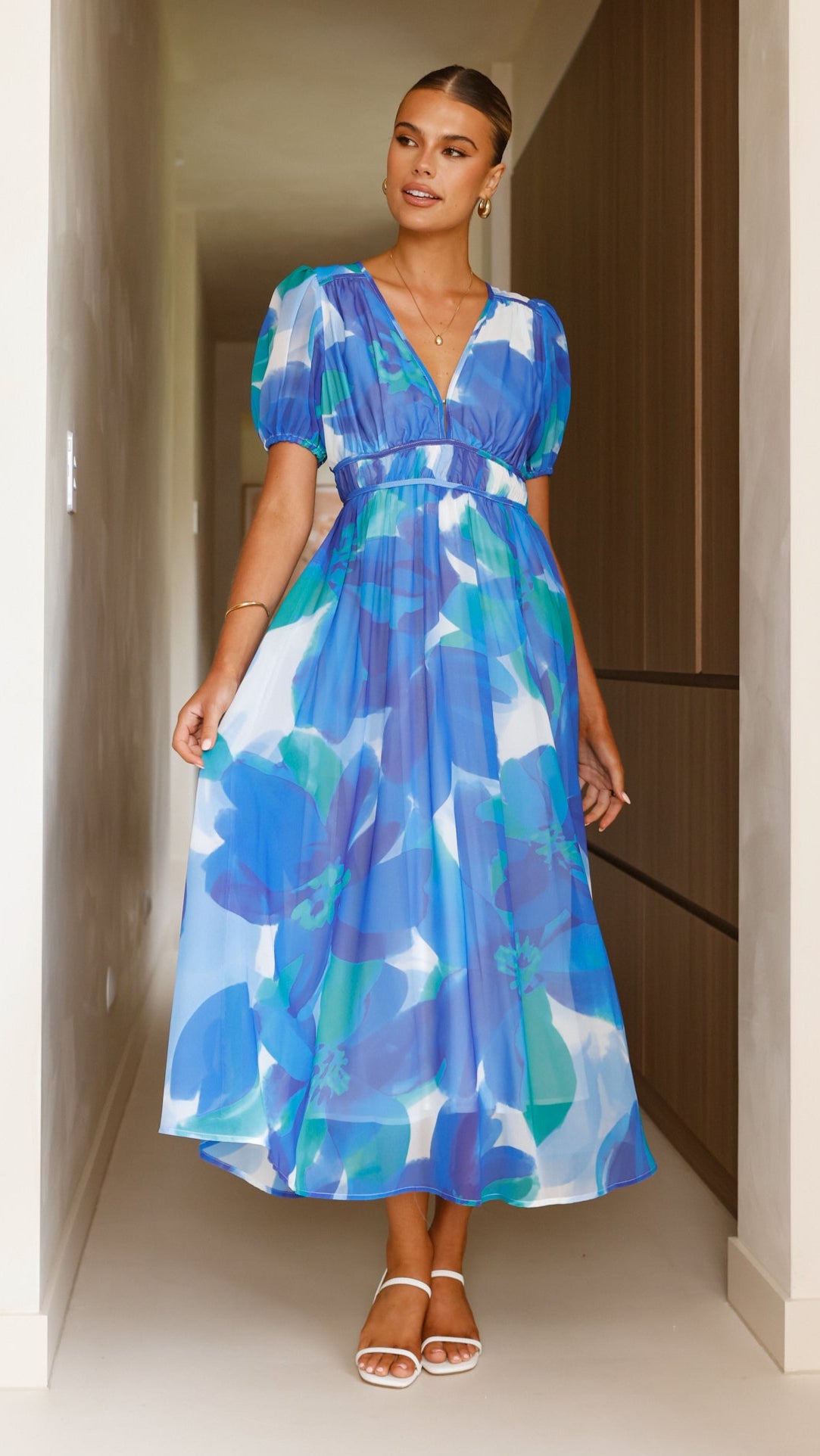 Ilah Maxi Dress for Women - Flowy Blue & Green Boho Summer Dress - Perfect for Beach, Vacation & Casual Outings