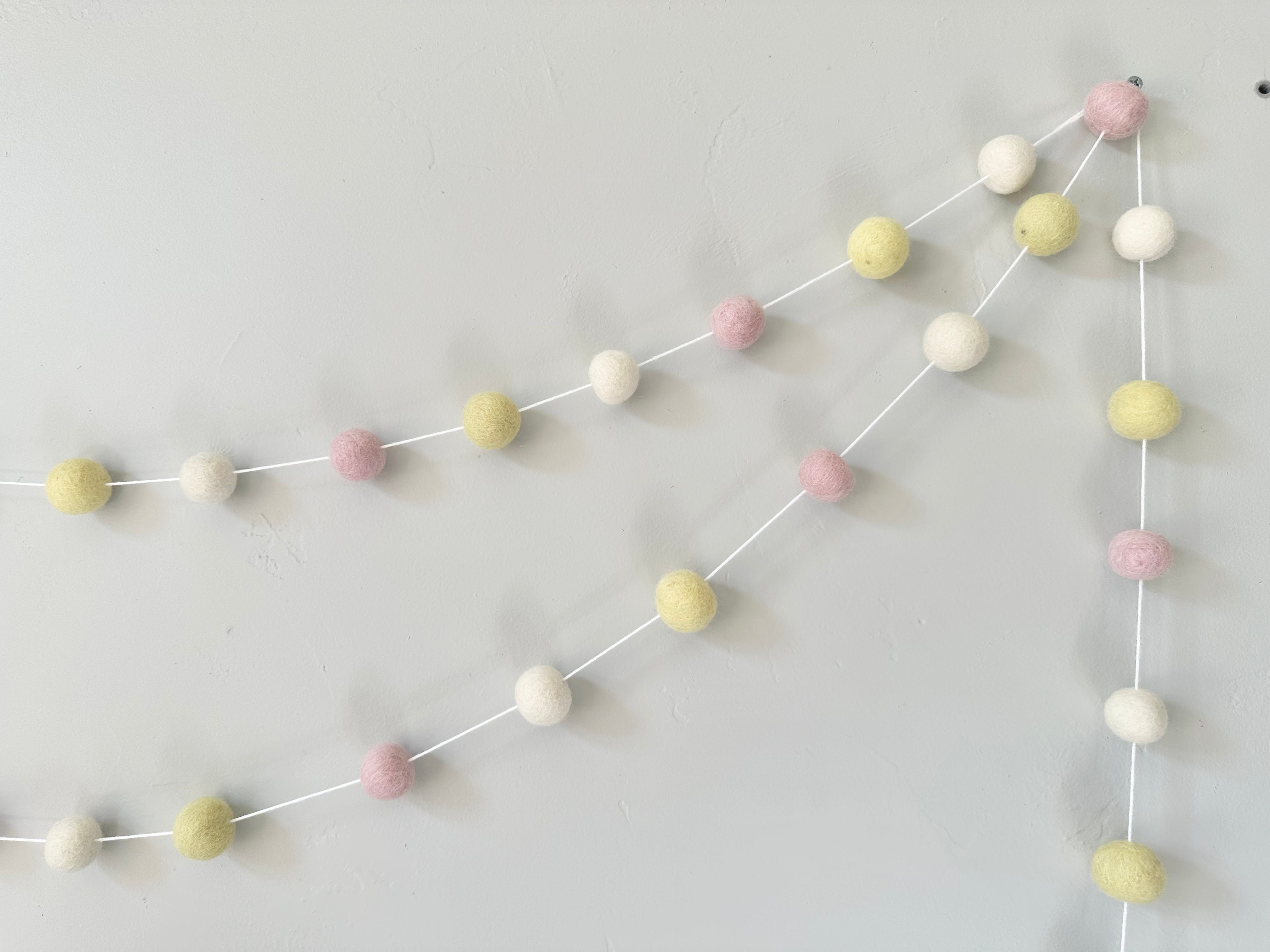 Pink Lemonade Felt Ball Garland - Handmade Decorative Party Banner for Baby Showers, Weddings & Nursery Decor - 10ft Pastel Pink & Yellow Boho Felt Pom Pom String