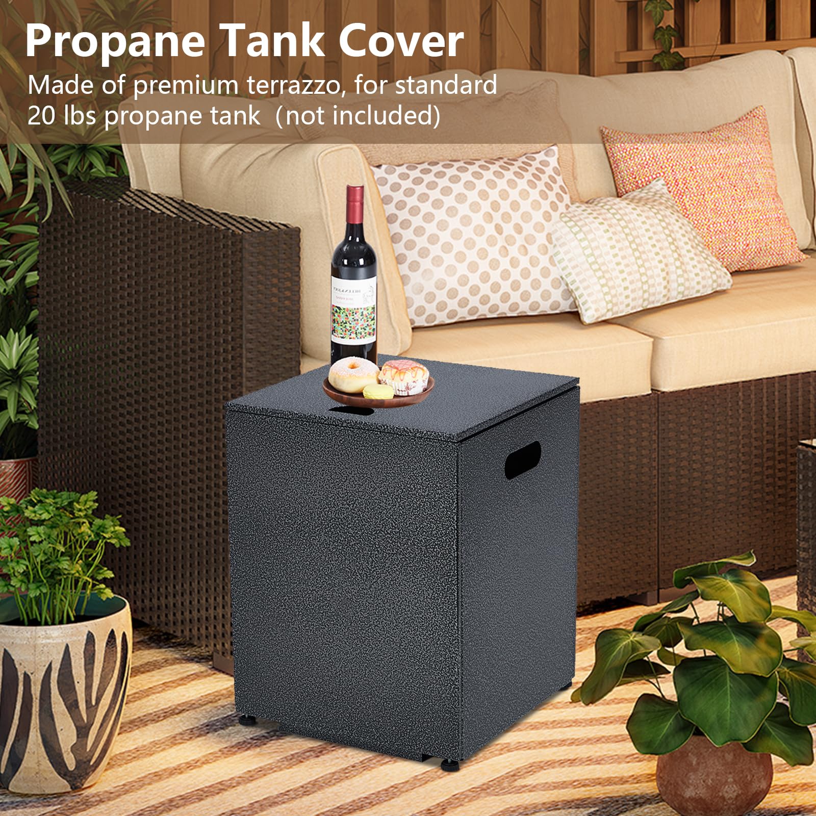 GARVEE 2-Piece 36-Inch Outdoor Propane Fire Pit Set - 50,000 BTU Gas Fire Pit Table with 16-Inch Tank Side Table, Removable Lid, Wind Guard, Blue Glass Rocks & Rain Cover - Perfect for Patio, Backyard, Garden & Camping Gatherings