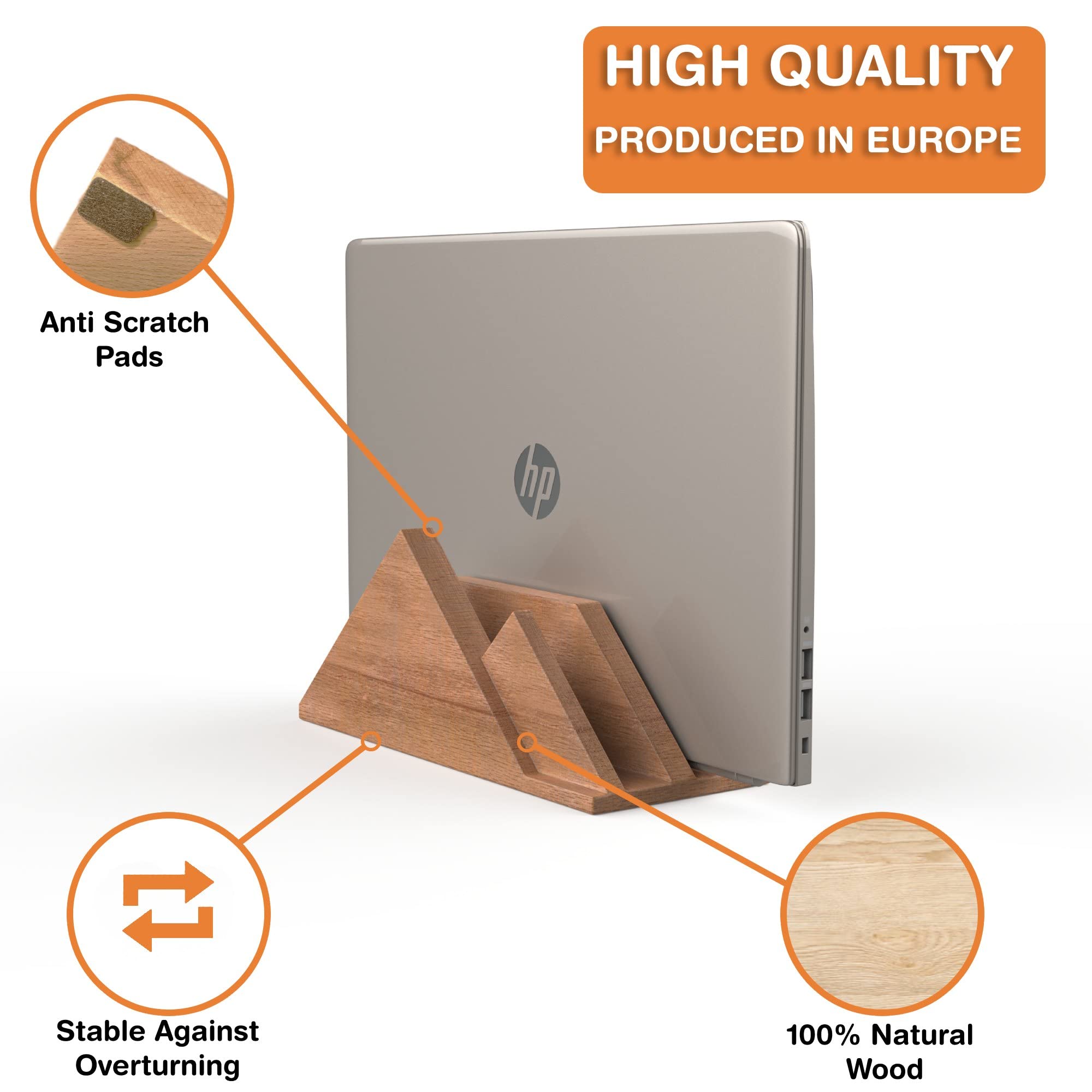 Premium Wooden Dual Vertical Laptop Stand for MacBook Pro & Air - Space-Saving Closed Design - Perfect for Home Office, Workspace & Travel Organization