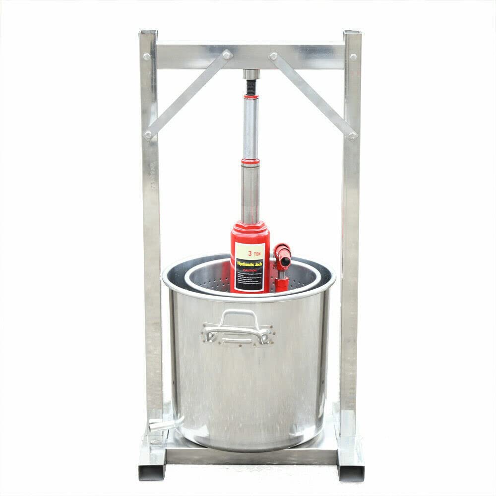 12L Hydraulic Fruit Press for Apple Cider, Wine & Juice Making - Multi-Purpose Stainless Steel Fruit Crusher & Press for Kitchen, Vegetables, Berries (Great for Home Brewing & Farmhouse Use)