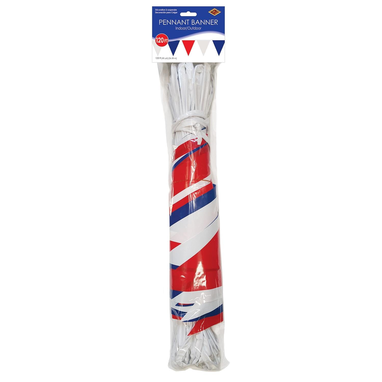 Beistle 12 Pack 120 ft Red White Blue Patriotic Party Pennant Banner - Perfect for 4th of July, Memorial Day, and Independence Day Decorations
