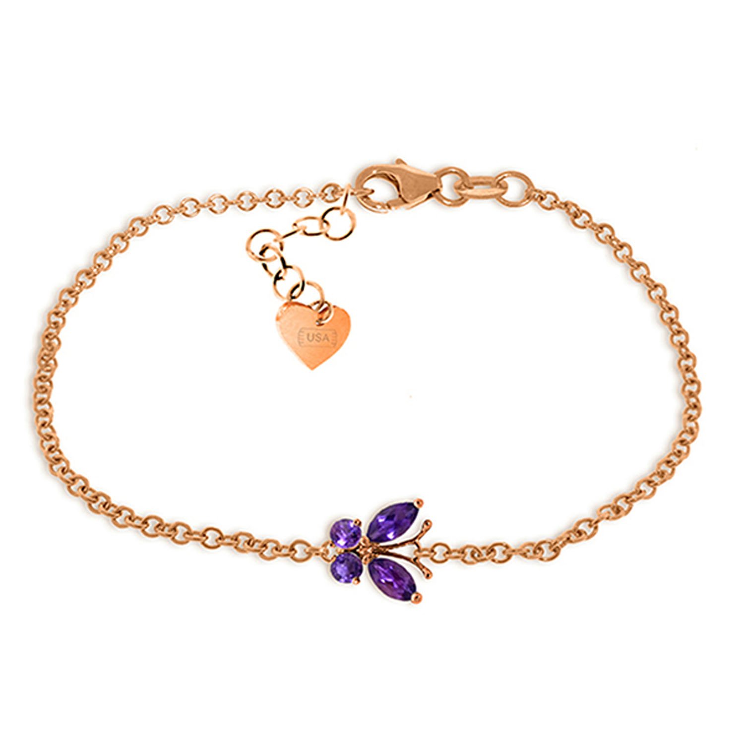 14K Solid Rose Gold Butterfly Bracelet with 0.6 ct Amethyst Gemstone - Elegant Jewelry for Women, Perfect for Weddings, Anniversaries & Special Occasions