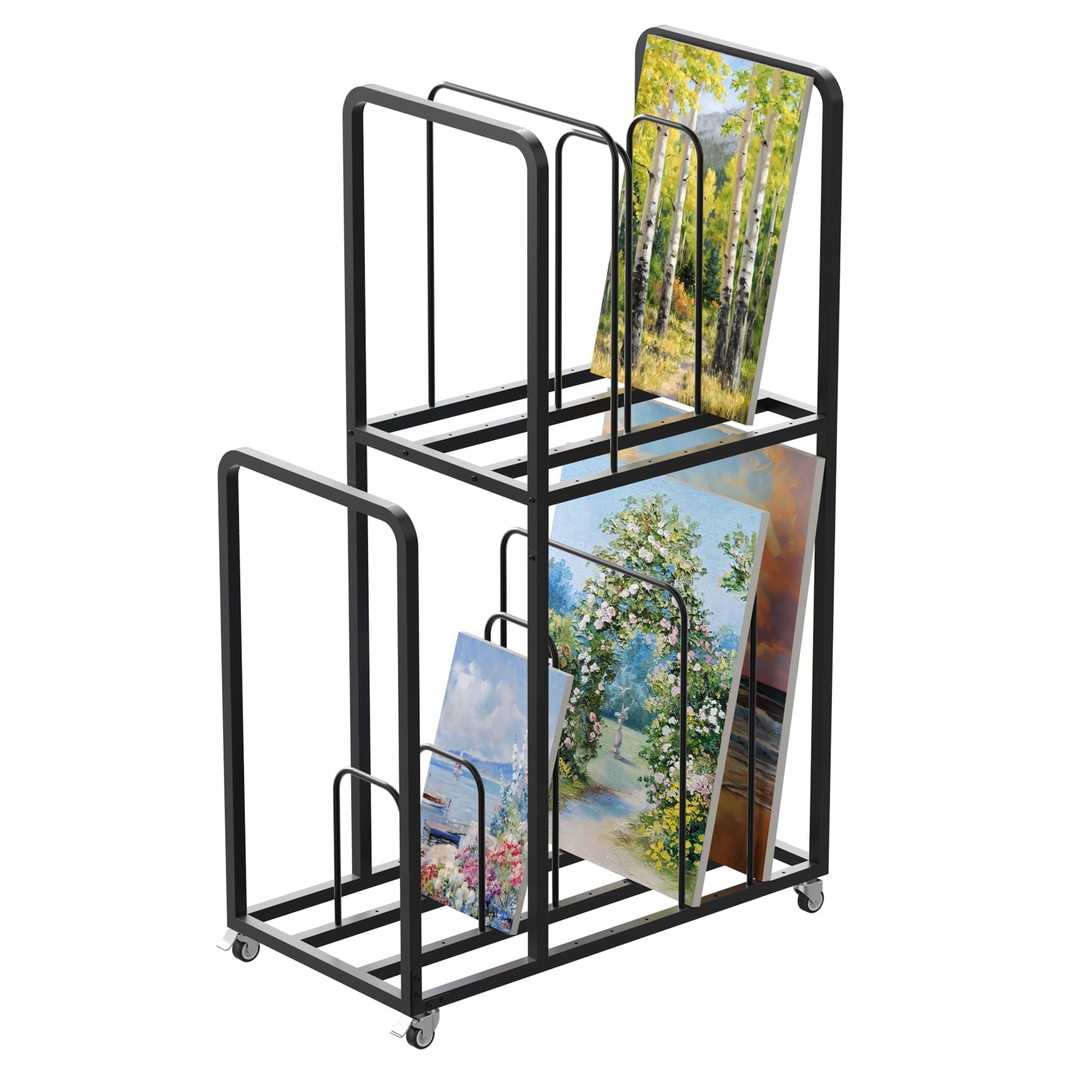 Lukar 2-Tier Metal Art Storage Rack with Wheels & Handle - Heavy Duty Canvas Drying Rack for Artists - Perfect for Studios, Galleries & Art Classrooms - Organize Paintings, Prints & Panels Easily