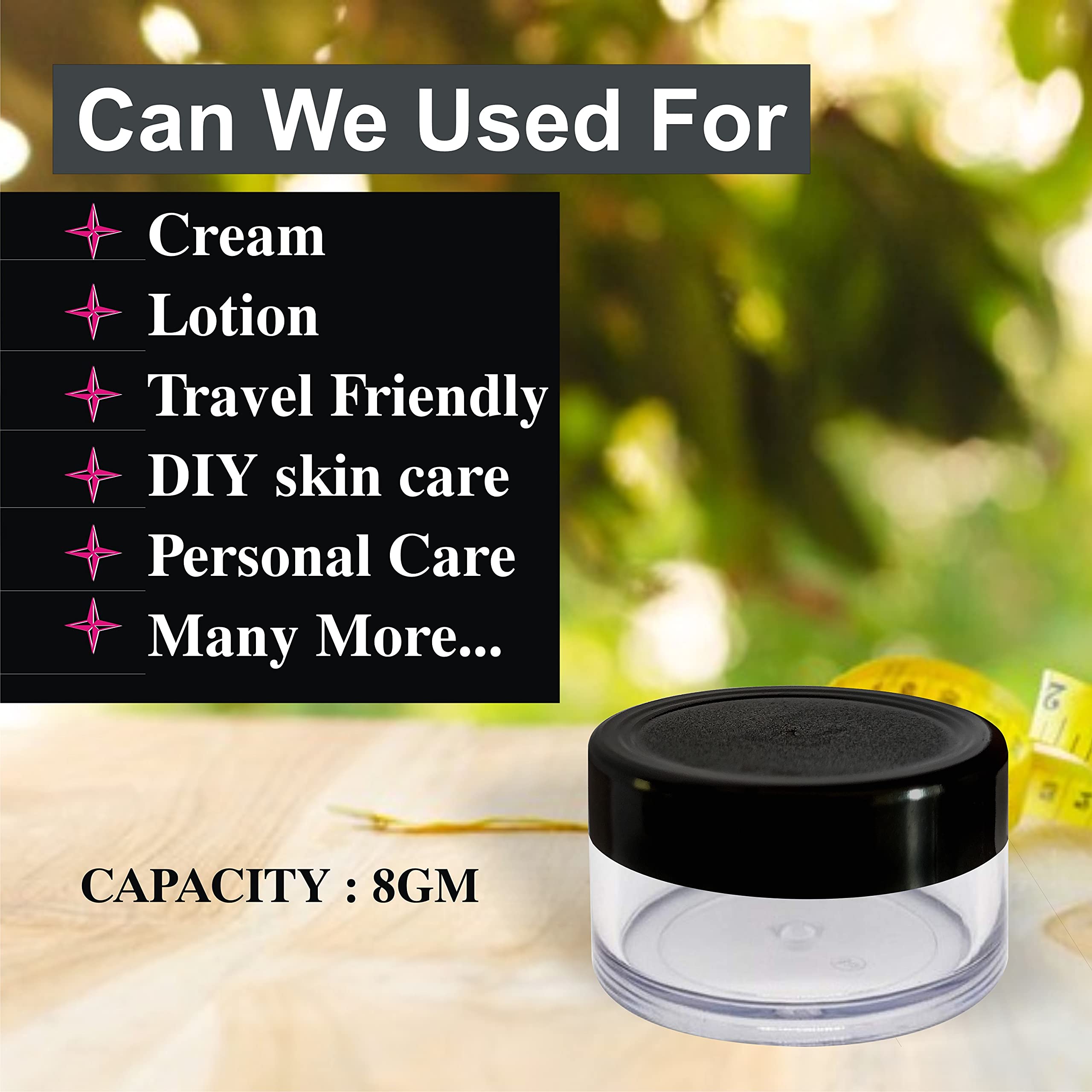 Premium Acrylic Cosmetic Jars - 8g Empty Transparent Containers with Black Cap (Pack of 10) - Ideal for DIY Lip Balm, Creams, Salves & Travel-Size Beauty Products