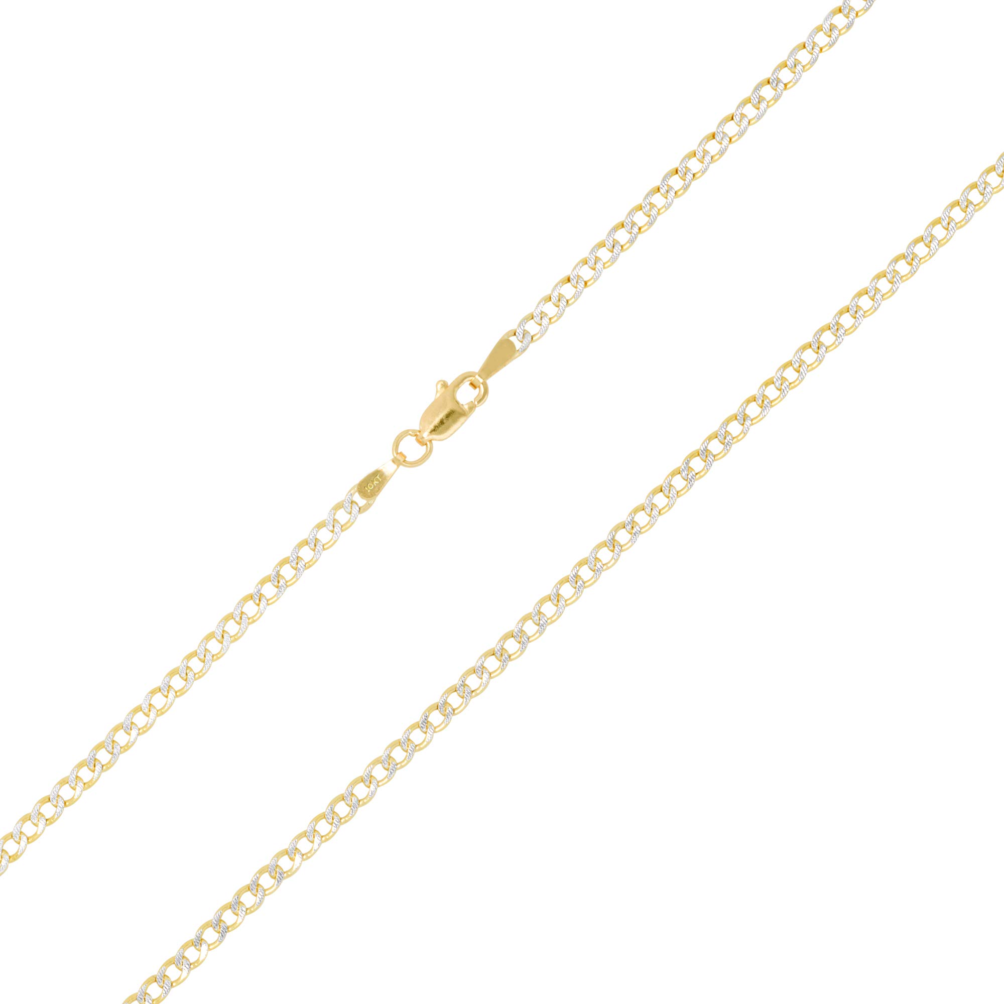 10K Real Yellow Gold Cuban Curb Link Chain Necklace - 2.5mm Diamond Cut Pave Design (16