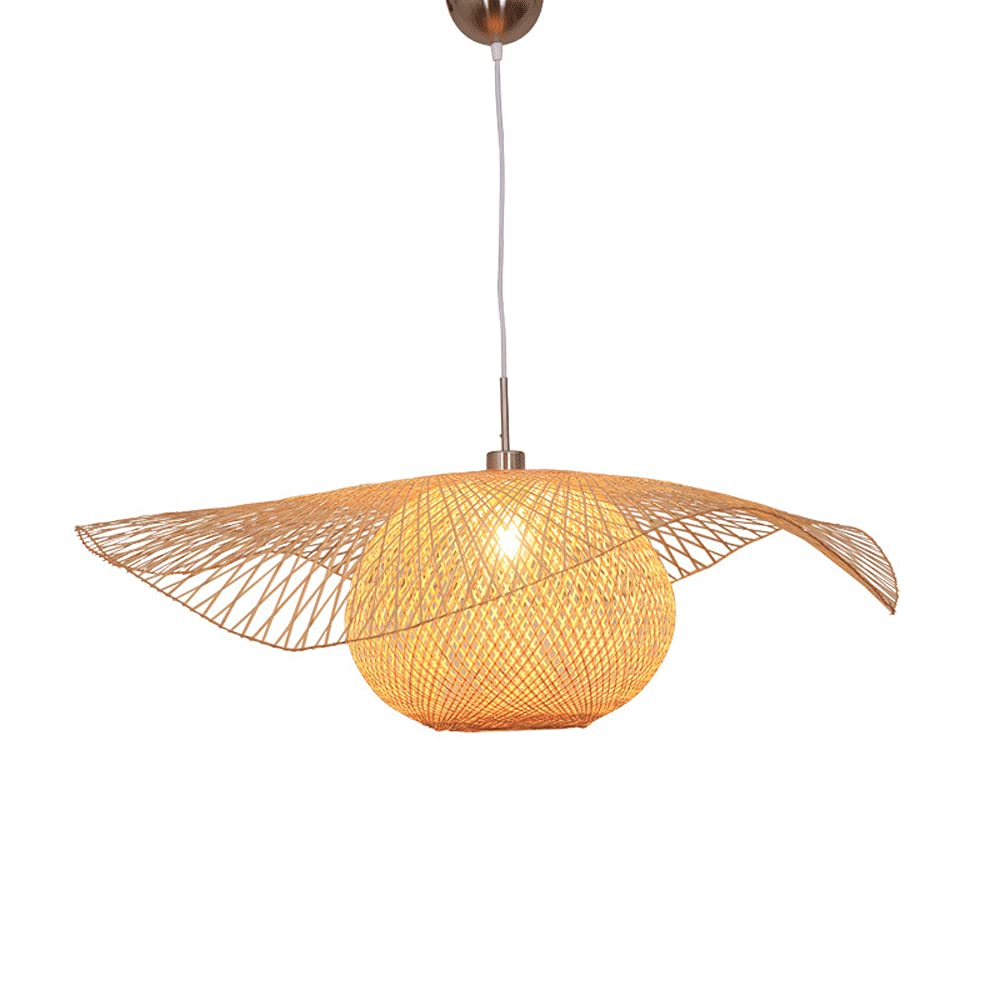 Hand-Woven Bamboo Rattan Pendant Light - 45cm Straw Hat-Shaped Ceiling Lamp with Natural Wicker Lampshade for Boho Home Decor | Perfect for Living Room, Bedroom, or Patio Lighting