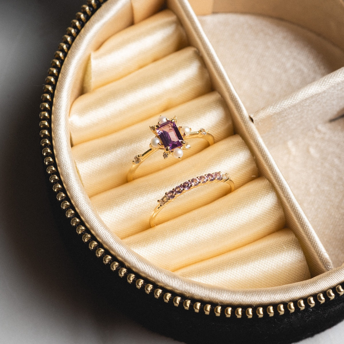 Solid Gold 2025 June Birthstone Alexandrite & Pearl Ring Set - Free Gift Included | Elegant Jewelry for Weddings, Anniversaries & Special Occasions