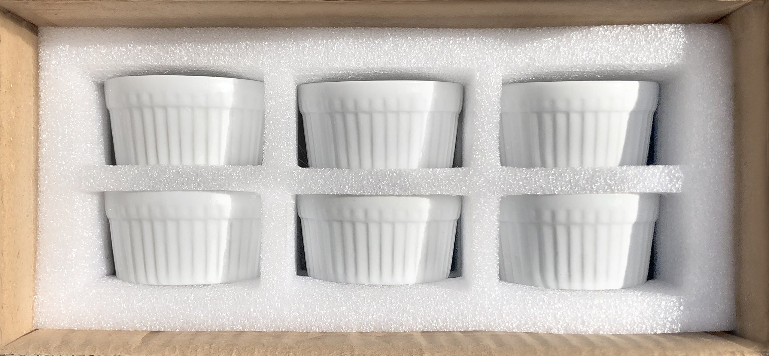 6-Piece Ceramic Ramekin Set - Non-Toxic White Porcelain Custard Cups, Oven-Safe Baking Dishes for Desserts, Dips & Snacks (3 oz) - Perfect for Creme Brulee, Souffles & Party Appetizers