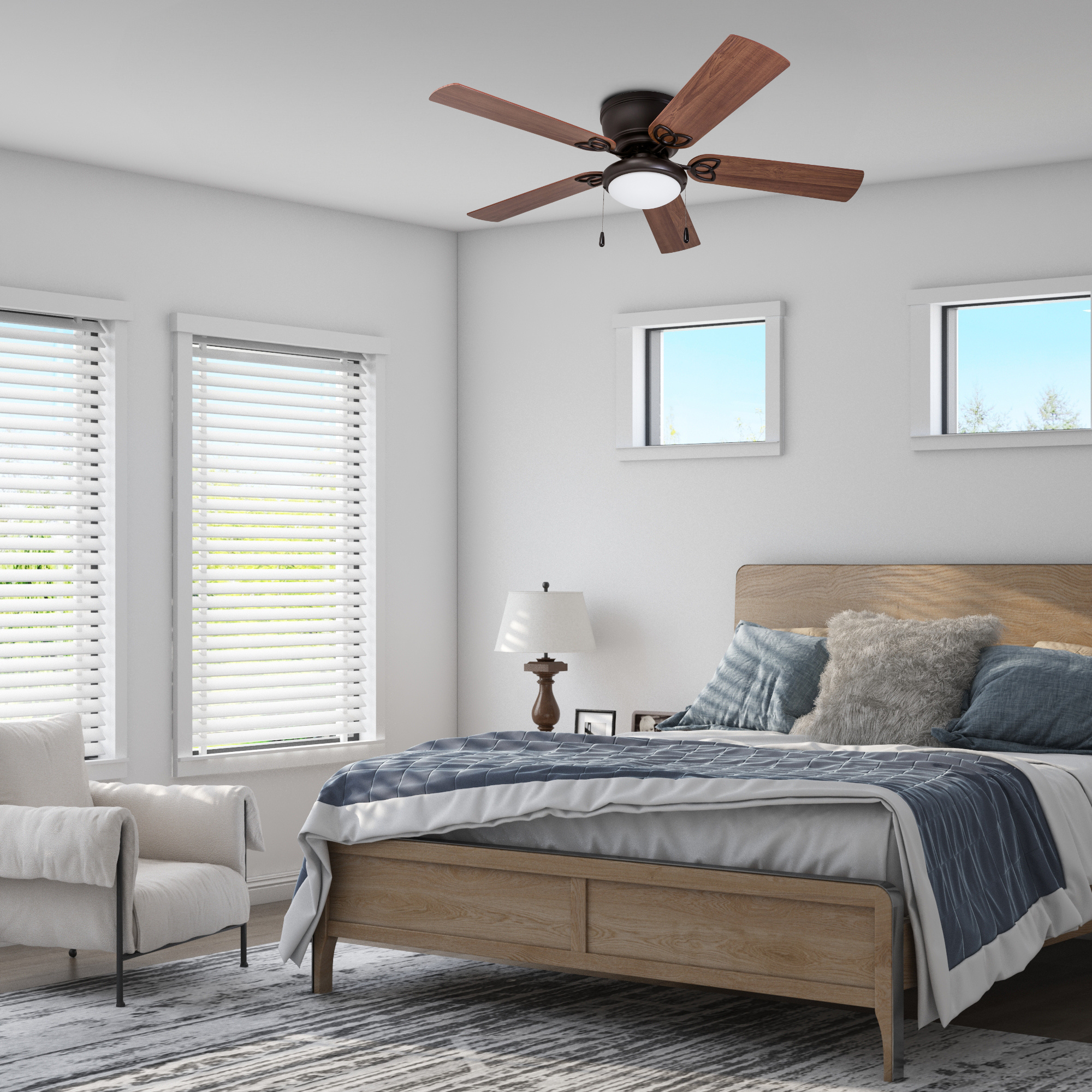 52 Inch Bronze Ceiling Fan with Pull Chain - Modern Indoor Cooling Fan for Living Room, Bedroom, and Office