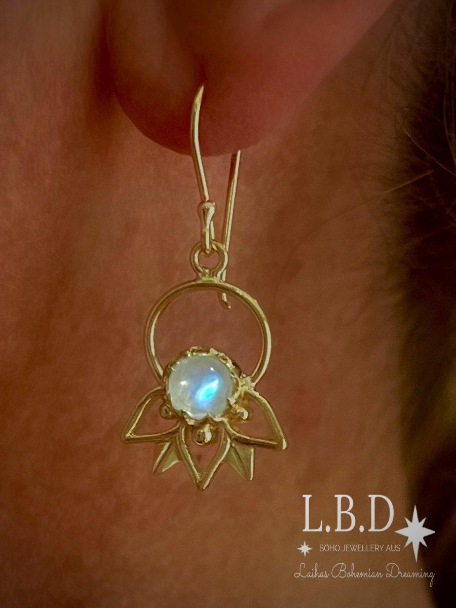 Laihas Inflorescence Gold Moonstone Earrings - Elegant Dangle Earrings for Women, Perfect for Weddings, Parties & Special Occasions