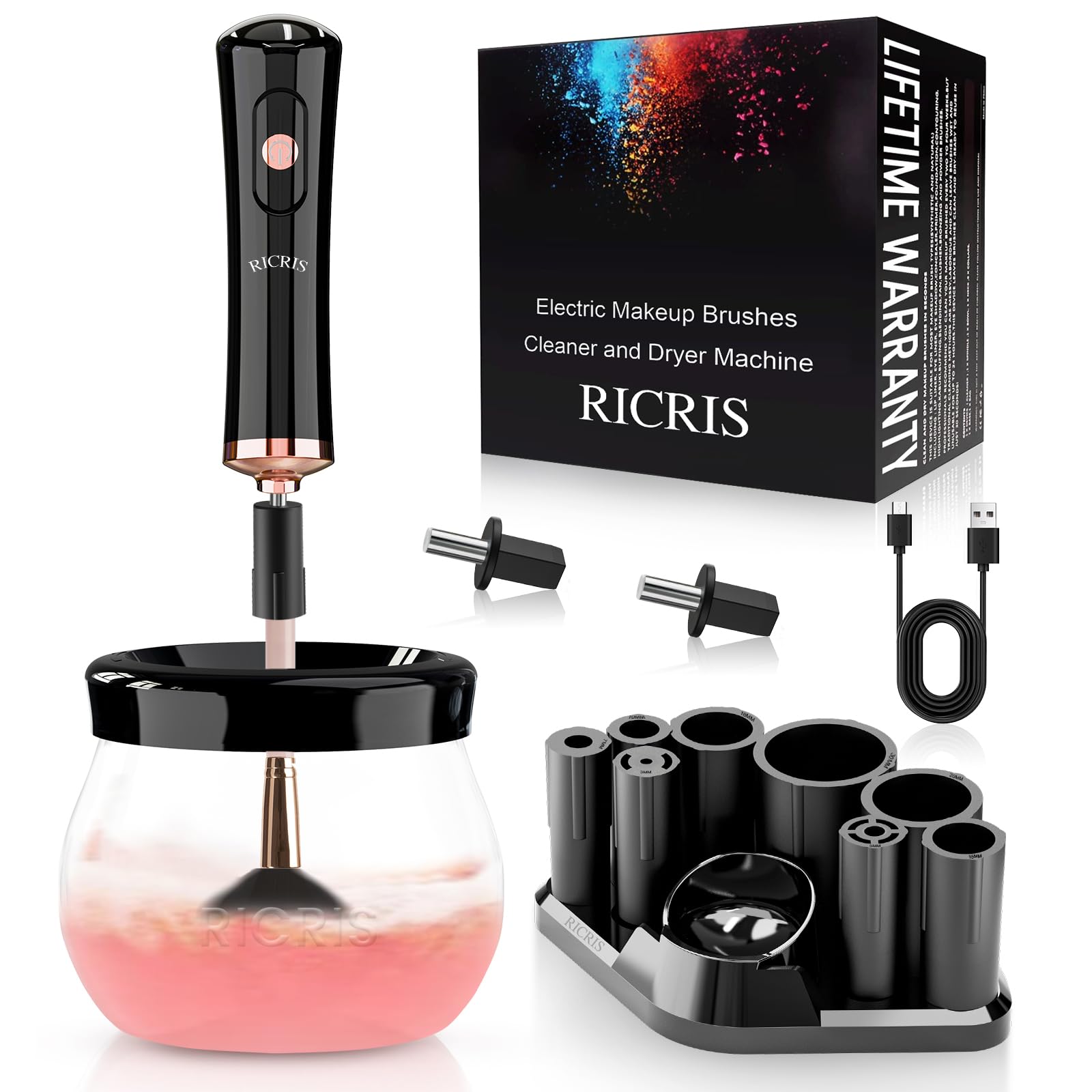 Premium Electric Makeup Brush Cleaner & Dryer - Automatic Fast Cleaning Spinner Machine for Cosmetics Brushes (Black) | Perfect for Home, Salon & Professional Makeup Artists