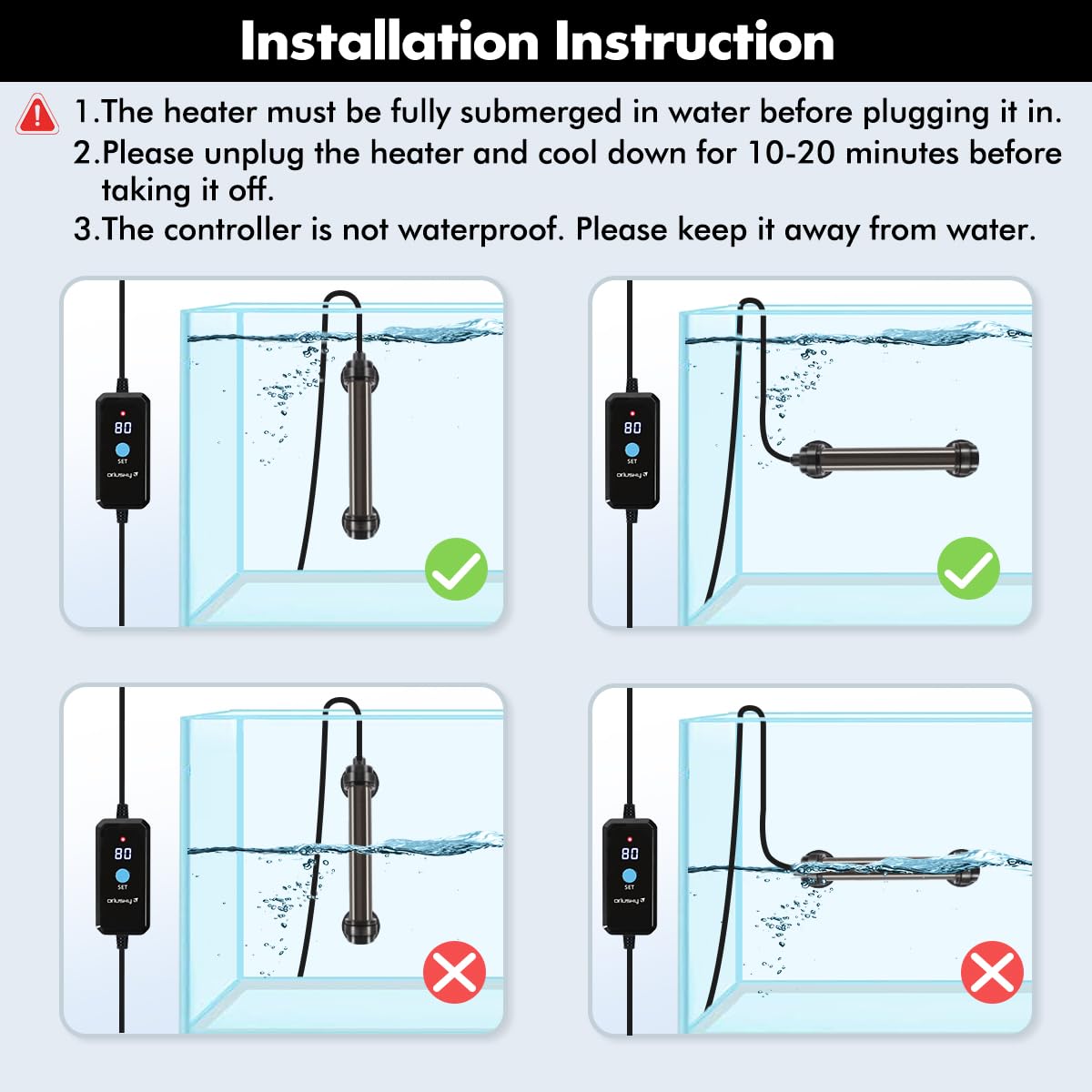 Orlushy 25W Submersible Mini Aquarium Heater with Digital Display - Adjustable Temperature Controller for 1-5 Gallon Fish Tanks | Overheat Protection & Free Thermometer | Ideal for Freshwater & Saltwater Small Tanks | Perfect for Betta Fish, Shrimp & Nano Aquariums