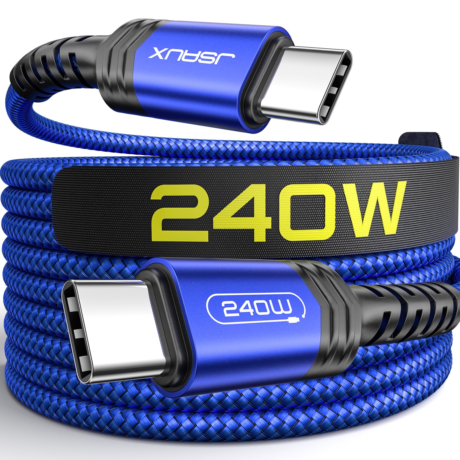 JSAUX 240W USB C to USB C Fast Charging Cable 10FT, USB-C to Type C PD Charger Cord Compatible with MacBook Pro/Air, iPad Pro/Air, Dell XPS, iPhone 16/16 Pro Max/15/15 Pro Max, Samsung Galaxy S23/S22, Google Pixel 8/7 - Perfect for Home, Office & Travel Charging