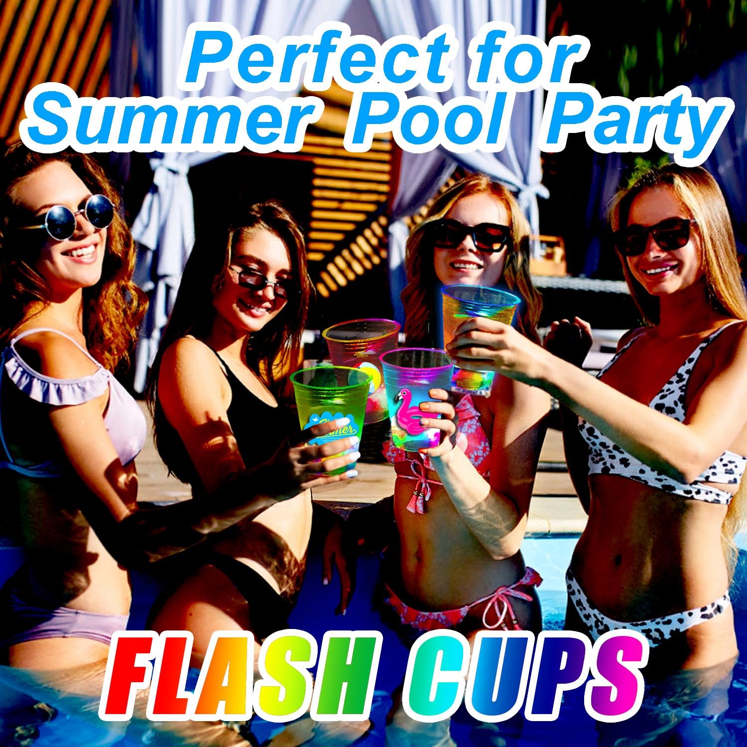 24 Pcs Fun Beach Party Decorations - Glow Theme Cups, Summer Pool Birthday Party Supplies, Tiki Bar Drinkware for Day & Night (16 oz, 24 Patterns) - Perfect for Luau, Pool Parties & Summer Celebrations