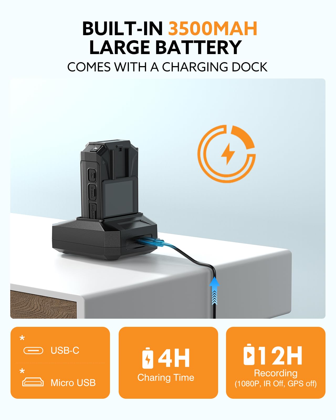 WD9 2K Body Worn Camera with 256GB Storage & GPS | 16-Hour Battery Life (3500mAh) | Waterproof Police Camera with LED Light & Remote Control | Perfect for Law Enforcement, Security Guards & Outdoor Activities