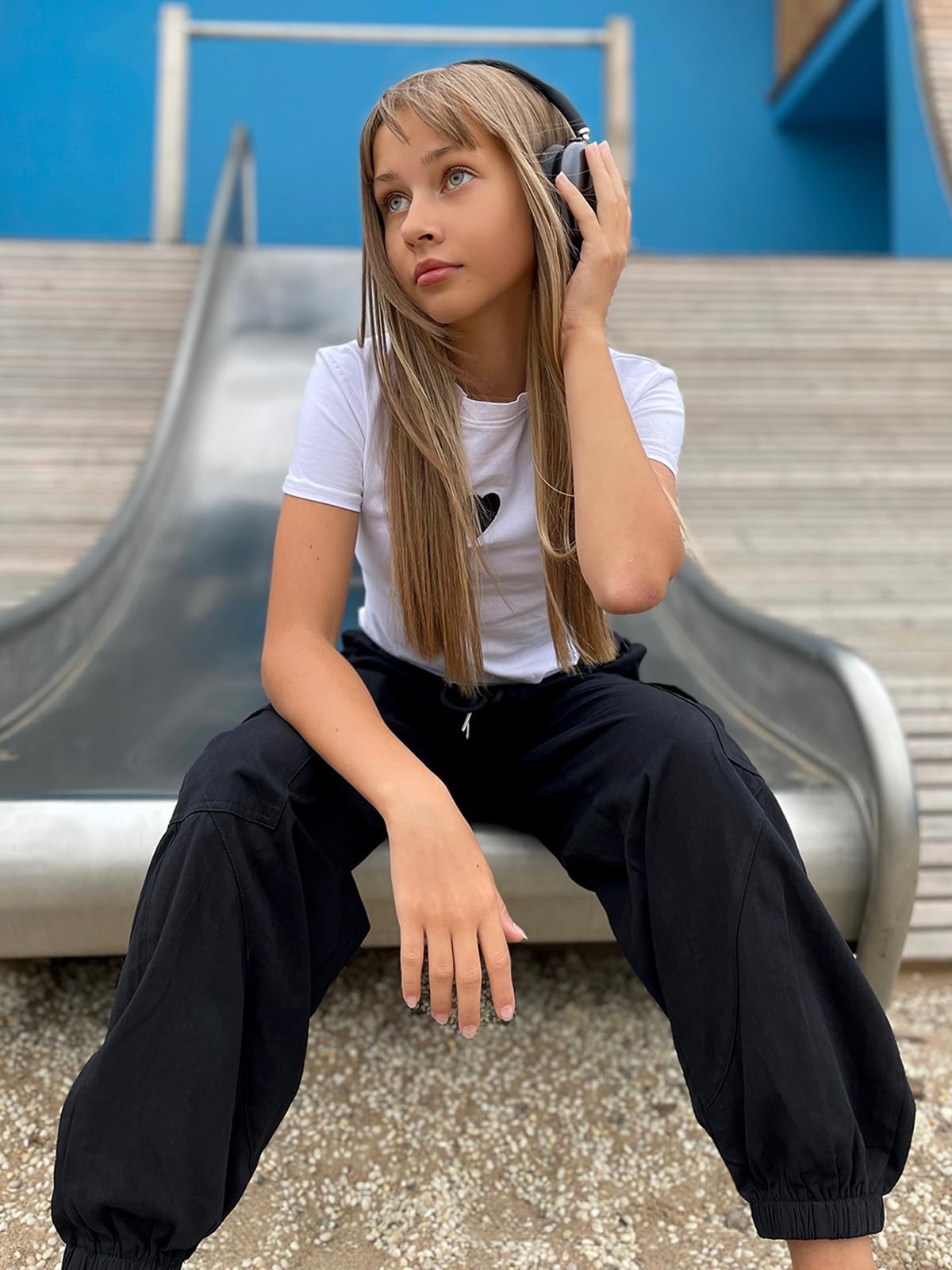 Girls Cargo Pants with Elastic Waist - Casual Streetwear Jogger Pants for Teen Girls 7-14 Years | Loose Fit Parachute Pants with Pockets for School, Play & Outdoor Activities