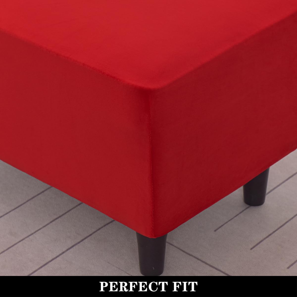 Velvet Ottoman Slipcover - Stretch Rectangle Storage Stool Cover, Footstool Protector for Living Room Furniture (Red) | Perfect for Home Decor, Sofa Protection & Cozy Living Spaces