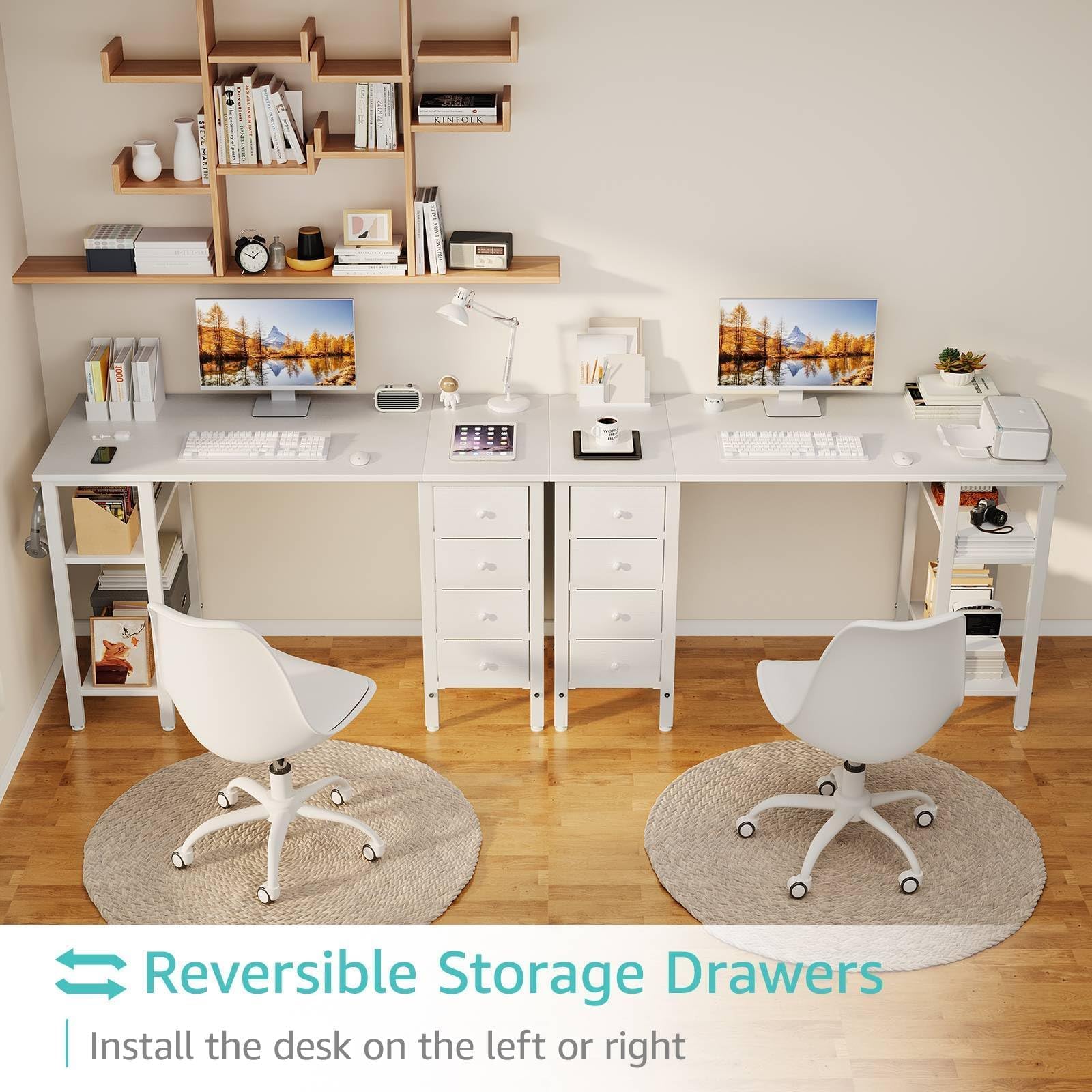 Lufeiya 47 Inch White Modern Study Desk with Drawers & Storage Shelves - Home Office Writing Table for Bedroom, Computer Workstation | Perfect for Small Spaces, Remote Work & Online Classes