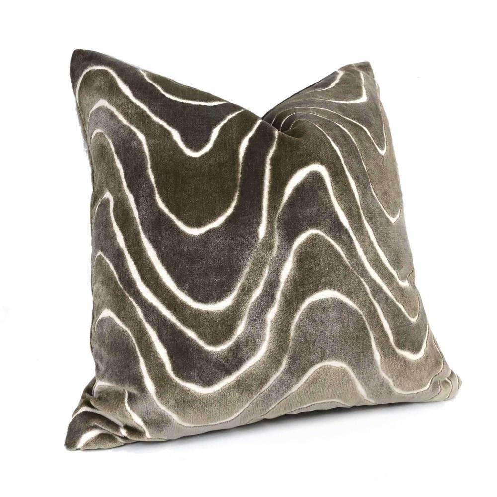Robert Allen Lush Wave Driftwood Brown Cut Velvet Pillow Cover - Soft Luxury Decorative Throw Pillow Case for Sofa, Bed & Home Decor