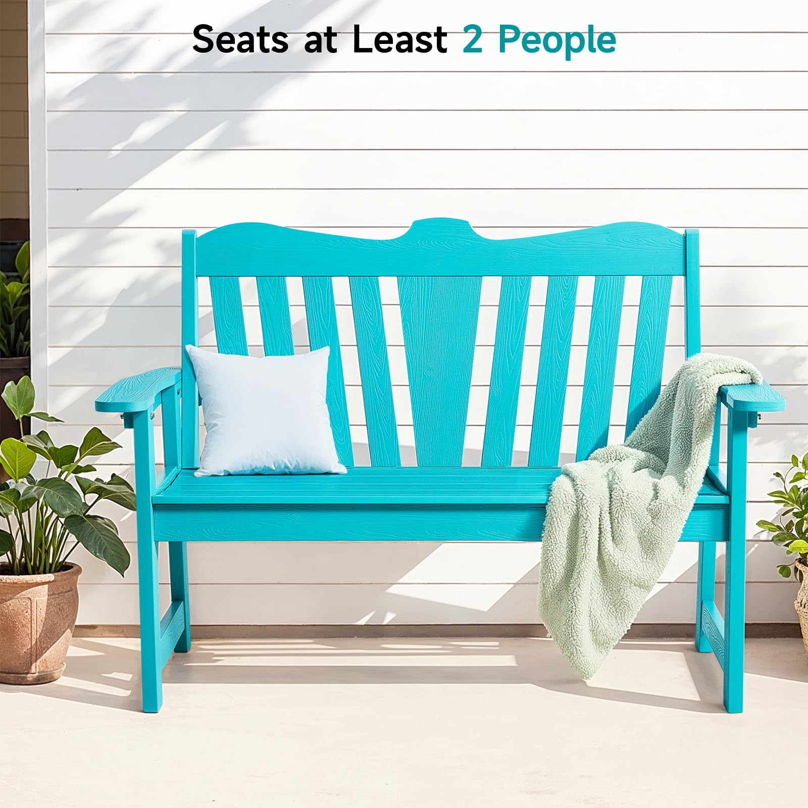 **2-Person Weatherproof Outdoor Bench - All-Weather Garden & Patio Furniture with Wide Armrests & Backrest - Rot & Fade Resistant for Porch, Backyard, Park - Easy Assembly in Blue - Perfect for Relaxing in Gardens, Decks & Outdoor Spaces**