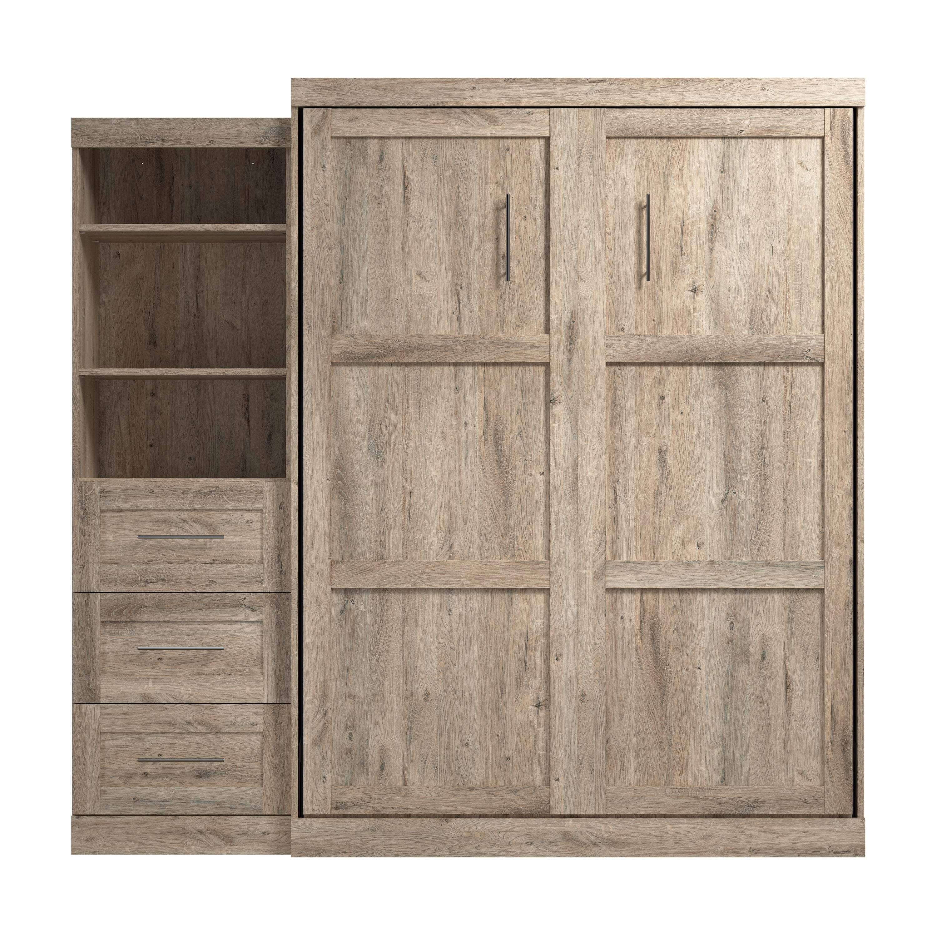 Queen Murphy Wall Bed with Storage Drawers - Space-Saving Foldable Bed for Small Rooms, Apartments & Guest Rooms (90