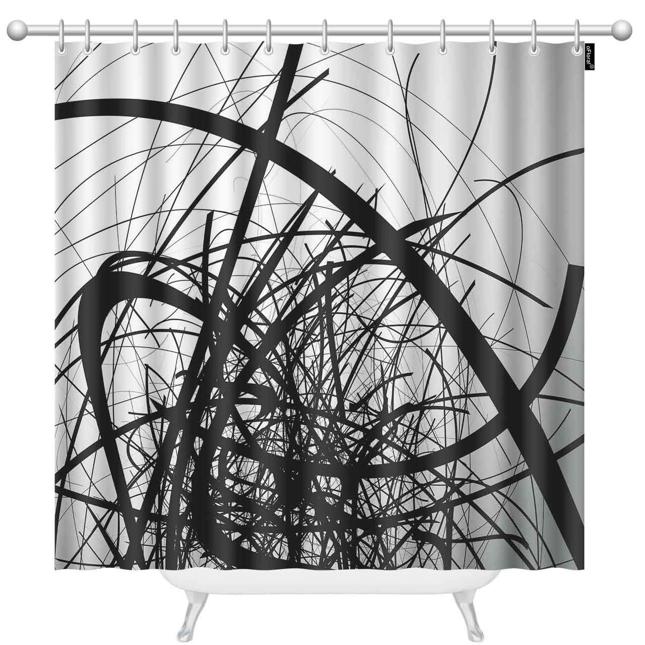 oFloral Abstract Curved Lines Shower Curtain Set with 12 Hooks - Modern Bathroom Decor, Waterproof Polyester Fabric, 72x78 Inches - Perfect for Spa-Like Showers, Guest Bathrooms & Home Renovations