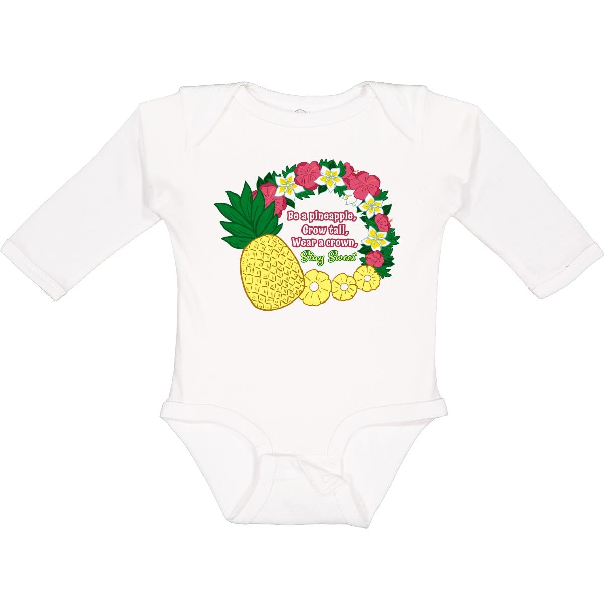 Inktastic Be a Pineapple Grow Tall Wear a Crown Stay Sweet Baby Long Sleeve Bodysuit - Cute Unisex Infant Outfit for Playdates, Photos & Everyday Wear