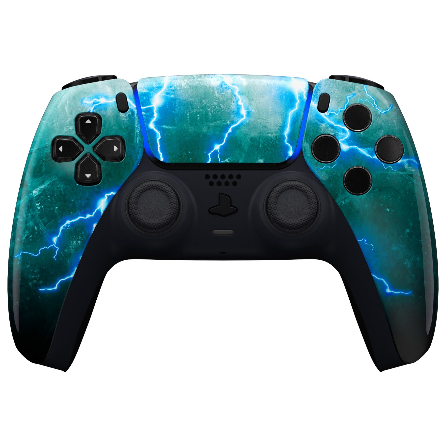eXtremeRate PS5 Controller Front Housing Shell with Touchpad - Compatible with BDM 010/020/030/040/050 - Green Storm Thunder Design - Perfect for Gaming, Customization & Controller Repair