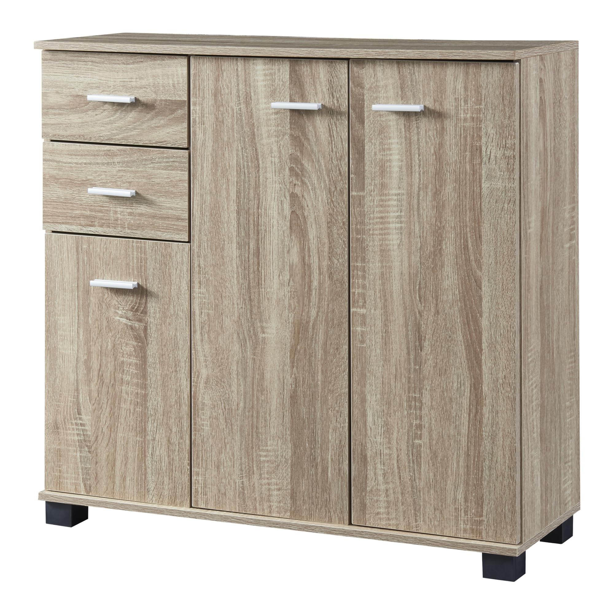 Narrow Wardrobe with 2 Drawers & Doors - 76x80x28cm Sonoma Oak Cabinet for Shoes & Storage