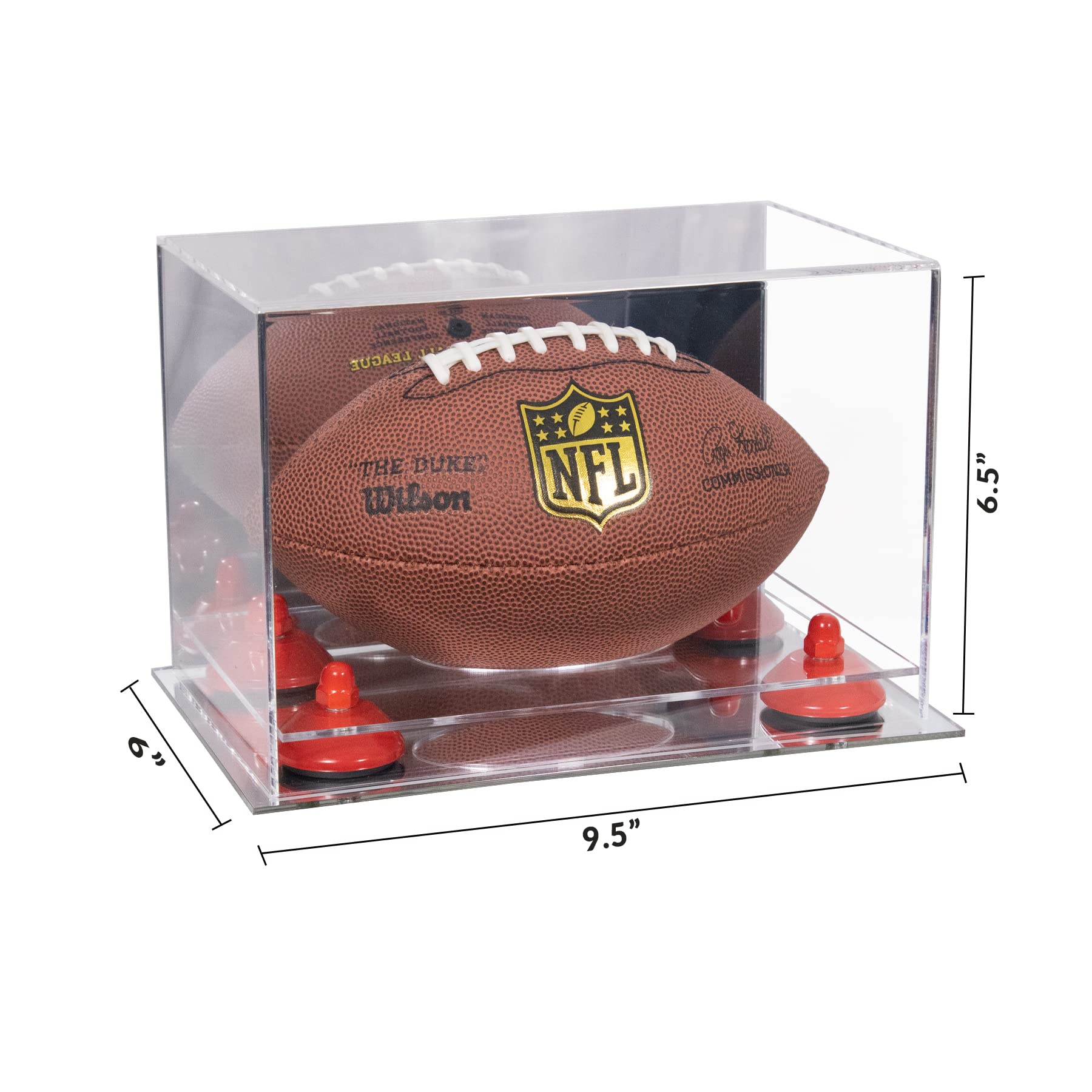 Acrylic Mini Football Display Case with Mirror Back & Base - Miniature Football Showcase with Silver Risers (B43/A005) - Perfect for Collectibles, Sports Memorabilia, and Office Desk Decor