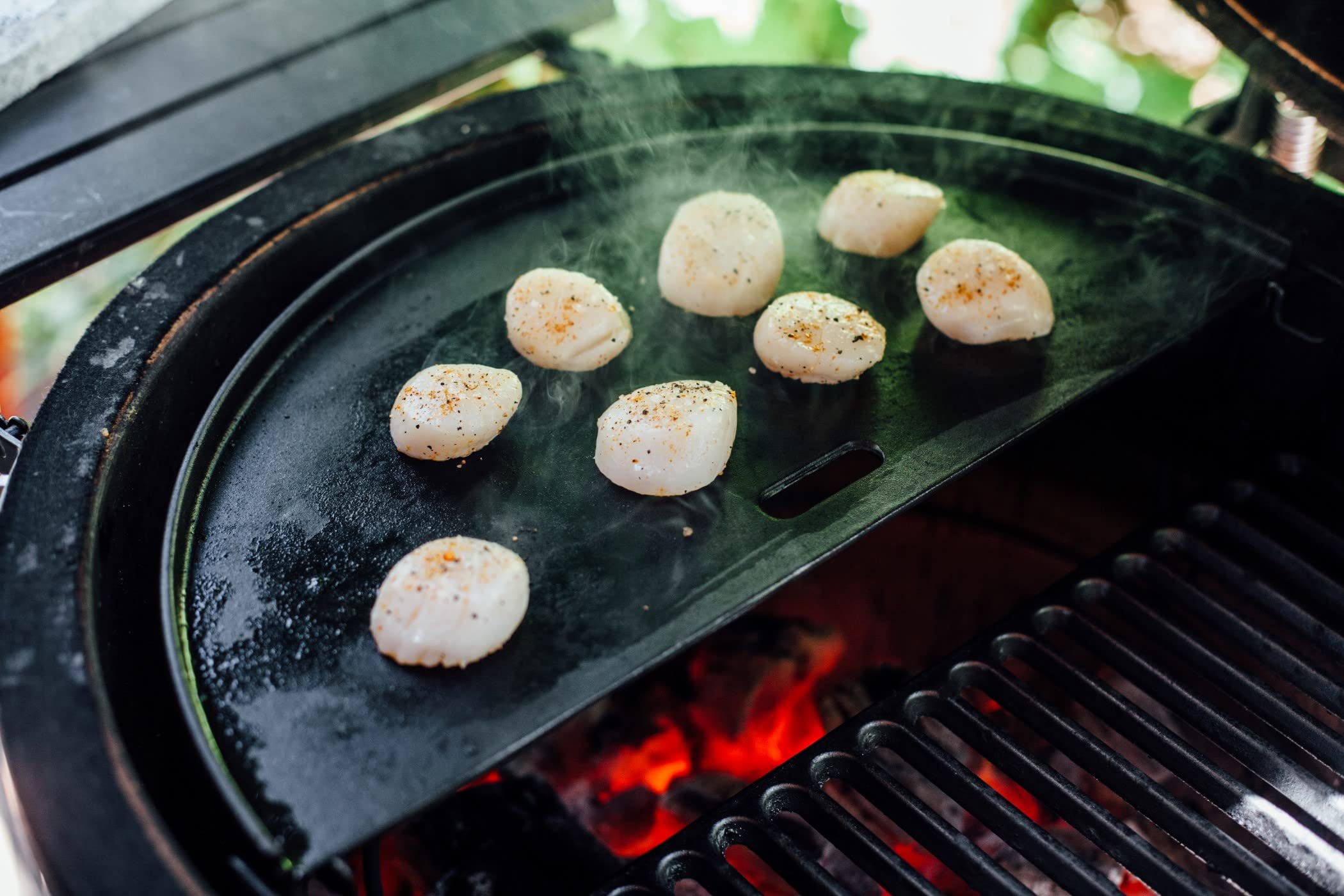 Kamado Joe Classic Joe Half Moon Cast Iron Cooking Grate & Reversible Griddle Bundle - Perfect for Grilling, Smoking, and Outdoor Cooking