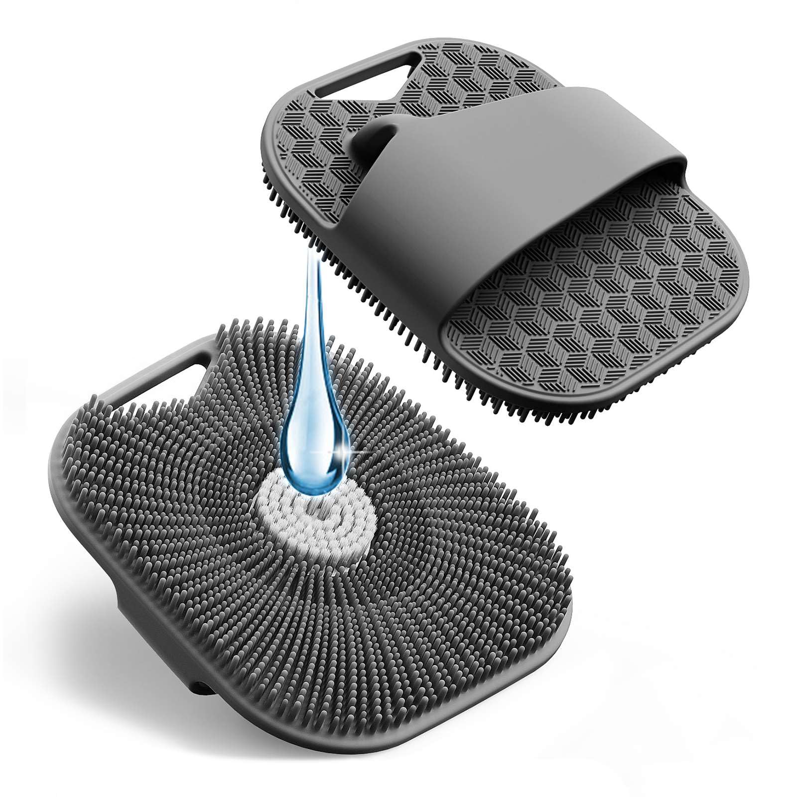 Premium Silicone Body Scrubber for Men & Women - Gentle Exfoliating Shower Brush for Sensitive Skin with Richer Foam Bristles & Anti-Slip Handle (Gray) - Perfect for Daily Shower, Spa, and Exfoliation Routine