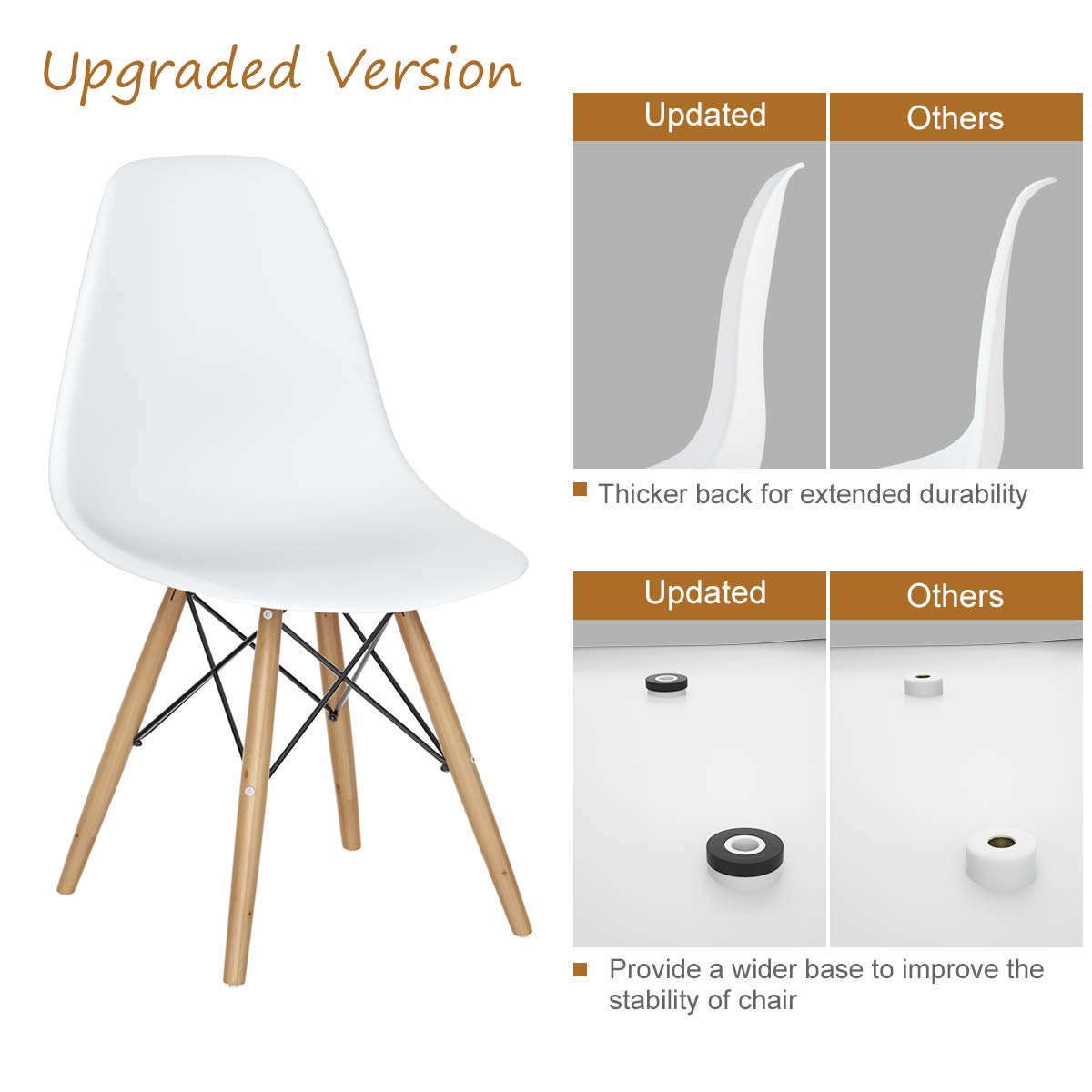 Giantex 4-Piece White Dining Chairs Set - Mid Century Modern Pre-Assembled Kitchen Chairs with Wooden Legs, Armless Plastic Side Chairs for Dining Room, Kitchen, Living Room | Perfect for Small Spaces, Breakfast Nooks & Contemporary Home Decor