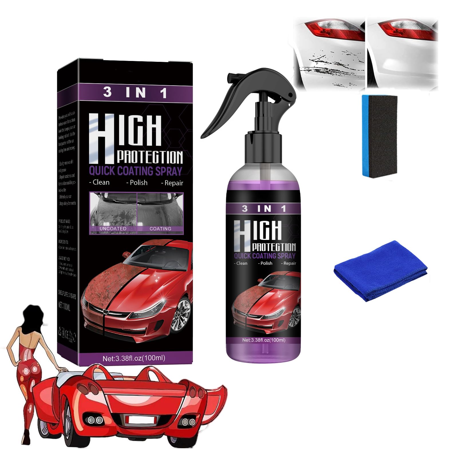 Marvulur 3-in-1 Car Nano Ceramic Coating Spray - High Protection Quick Car Cleaner & Wax for Long-Lasting Shine | Perfect for Detailing, Car Wash & Paint Protection