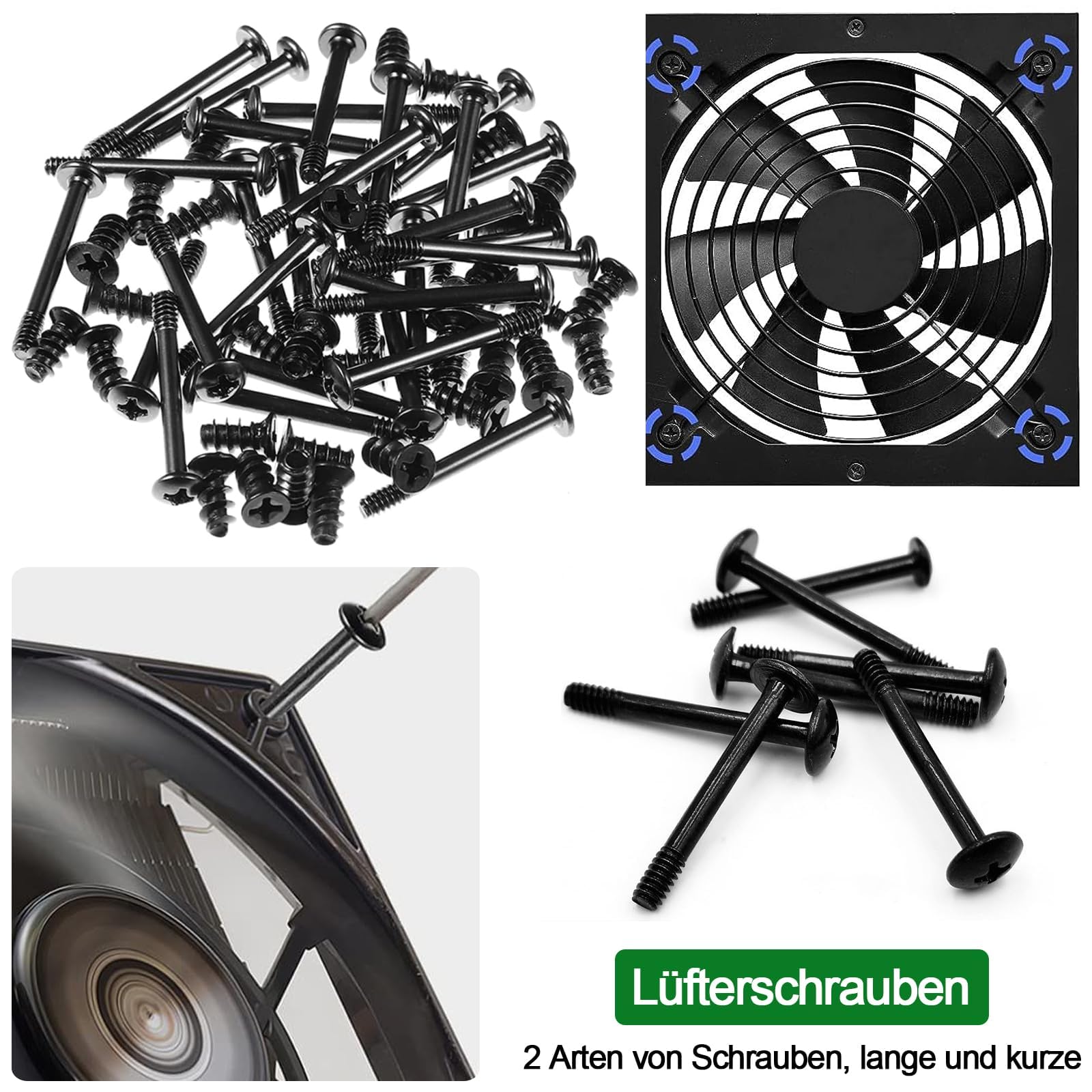 100-Piece Black Metal Computer Case Fan Screws Kit - Long & Short Heavy Duty Fan Screws for Laptop Repair & PC Building Accessories | Perfect for DIY Computer Assembly, Cooling Fan Installation & Hardware Maintenance