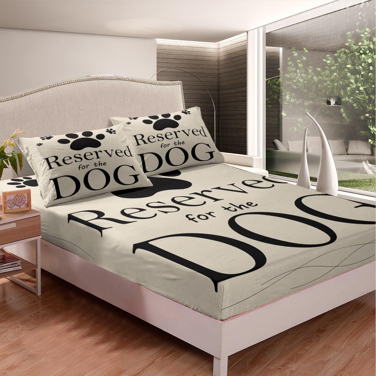 Jejeloiu Full Size Dog Paw Print Fitted Sheet - Microfiber Pet Bedding Set for Dogs, Kids, Boys & Girls - Cute Kawaii Deep Pocket Bed Cover - Perfect for Bedrooms, Dog Beds & Cozy Pet Spaces