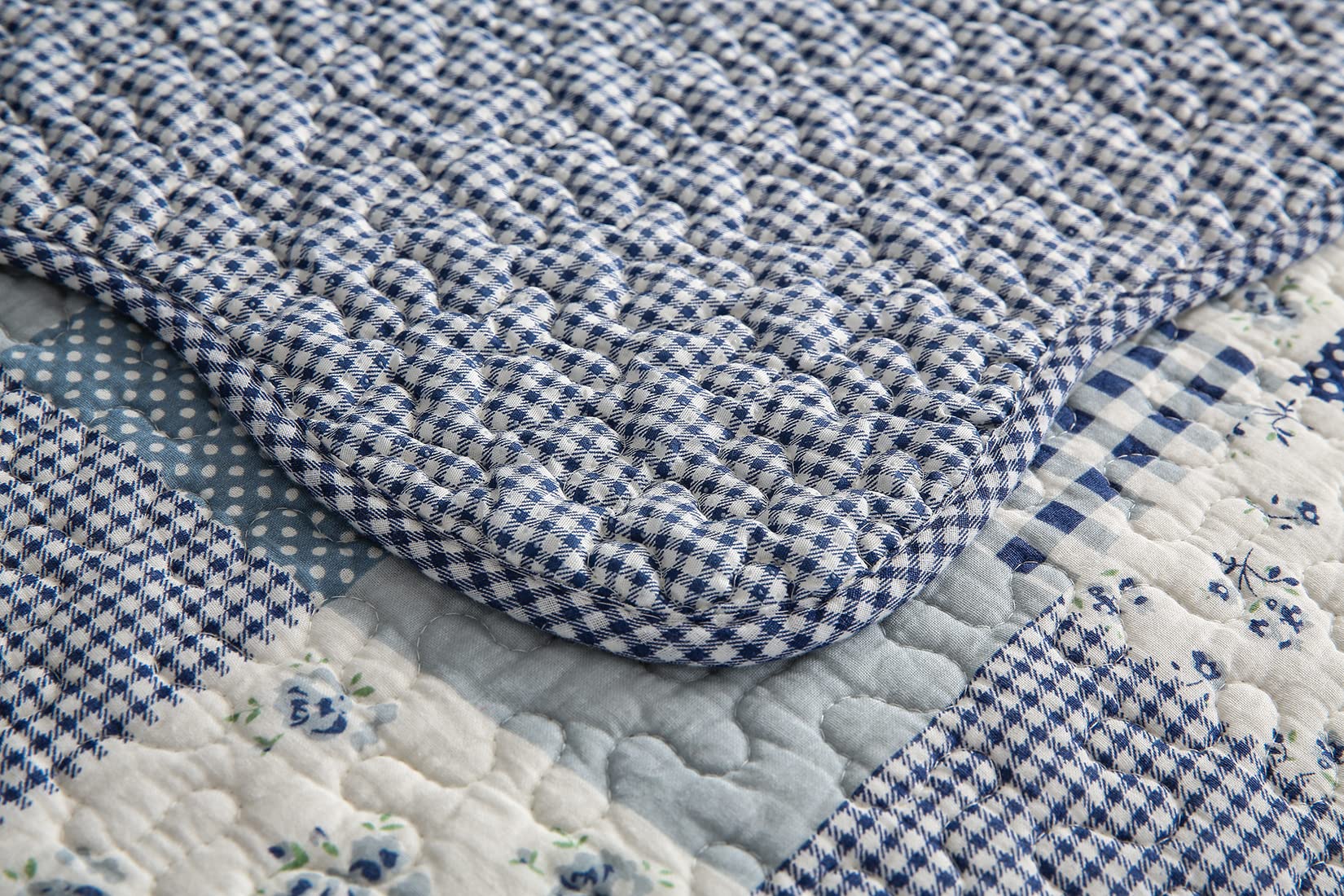 VCTOPS Floral Patchwork Boho Cotton Quilted Sofa Cover - Non-Slip Sectional Couch Slipcover for Pets & Kids - Furniture Protector (36x70 Inches, Blue) - Perfect for Living Room, Bedroom & Home Decor