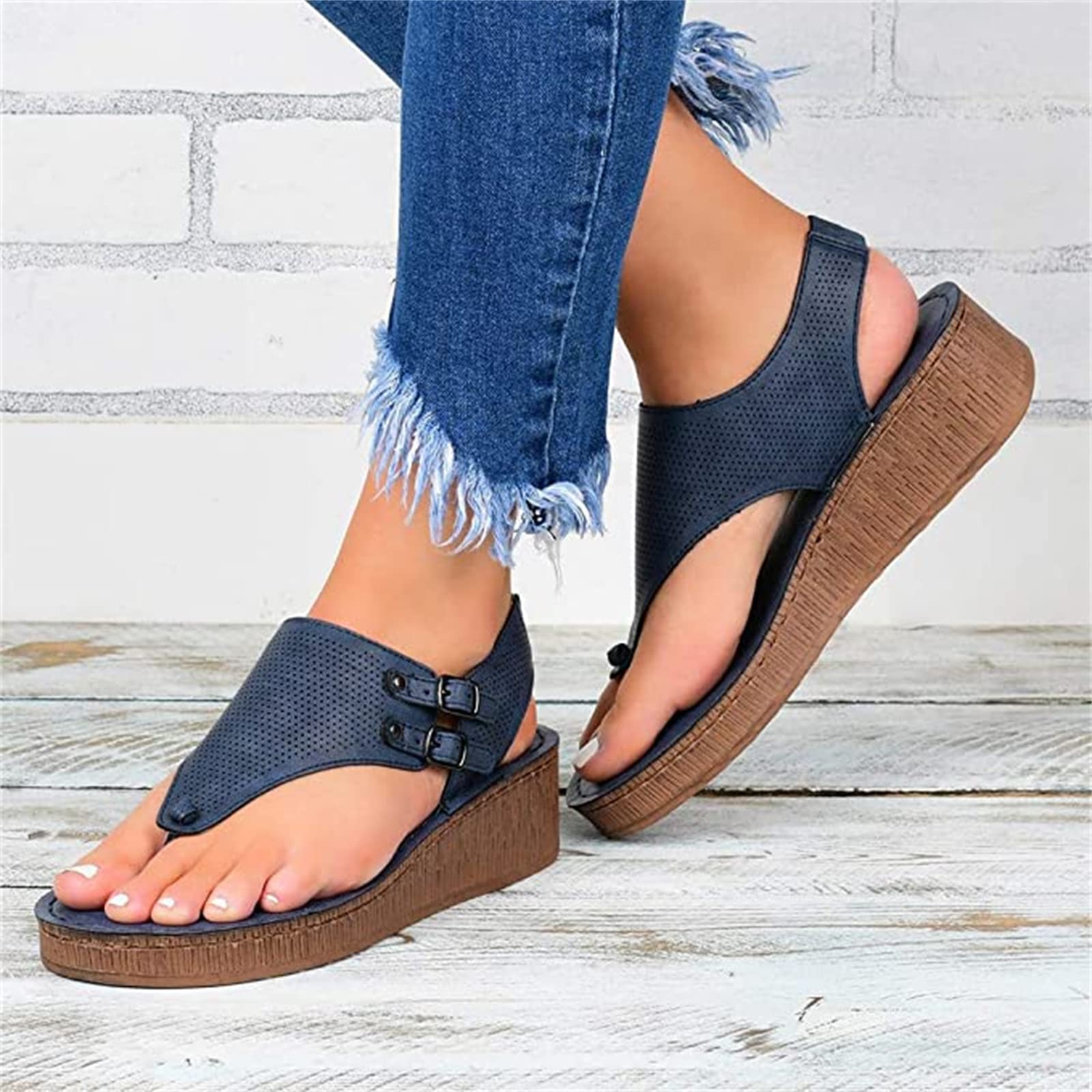 Women's Wedge Sandals - Open Toe Dressy Summer Platform Sandals with Buckle Ankle Strap | Comfortable Beach & Casual Wear for Outdoor Parties, Vacations