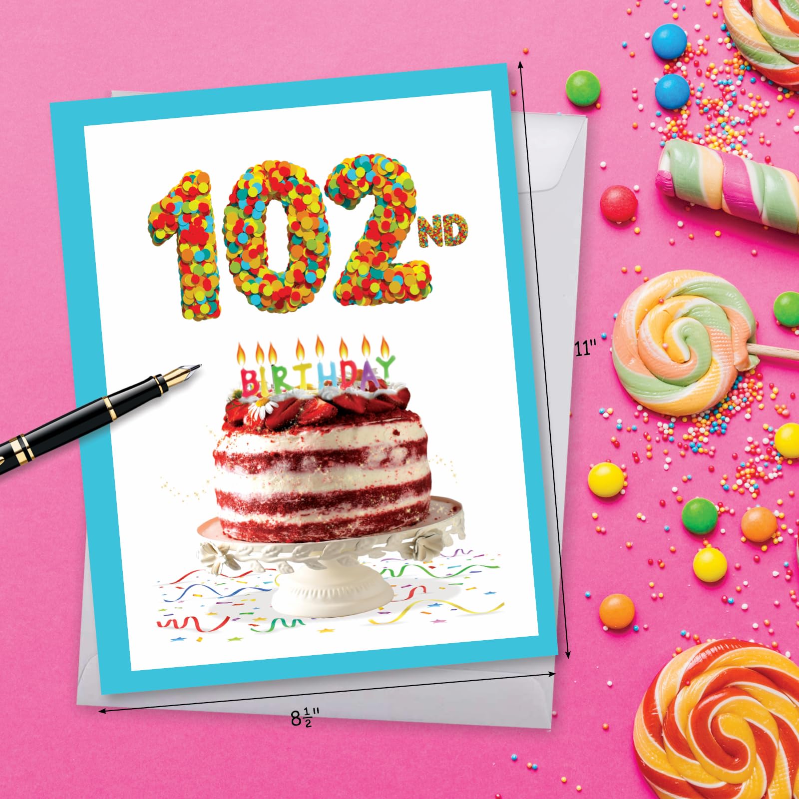 102nd Birthday Card - Extra Large 8.5x11 Inch Milestone Greeting Card with Envelope (1 Pack) - Perfect for 102 Year Old's Birthday Celebration, Retirement Party & Senior Milestone Gifts