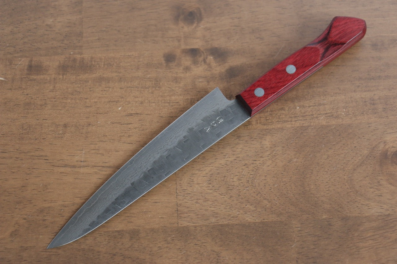 VG10 Hammered Damascus Nashiji Petty Utility Knife 160mm - Japanese Kitchen Knife with Red Pakka Wood Handle - Perfect for Slicing, Chopping & Precision Cutting Fruits, Vegetables & Boneless Meat