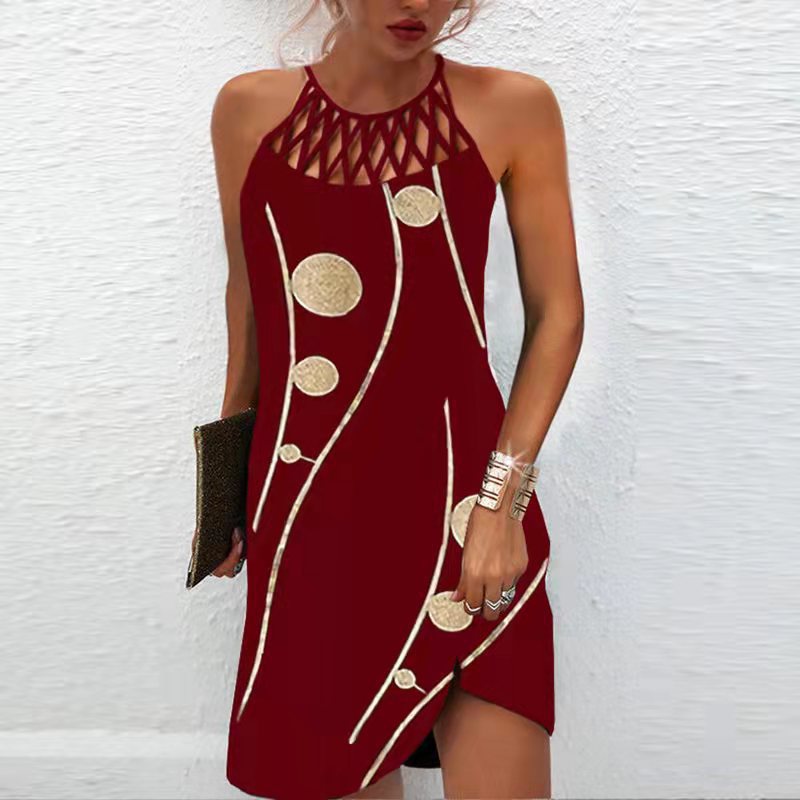 Women's Fashion Print Casual Halterneck Dress - Summer Flowy Beach Dress for Vacation, Party & Outdoor Activities