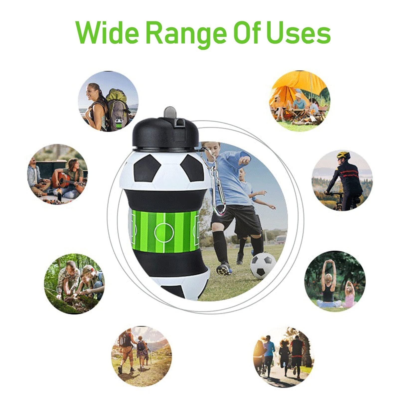 Collapsible BPA-Free 550ML Silicone Water Bottle - Portable Sports Ball Shape Reusable Bottle for School, Camping, Outdoor Activities & Travel | Food Grade Soft Design (Tennis Ball Size) - Perfect for Hiking, Gym, Yoga & Kids Lunchboxes