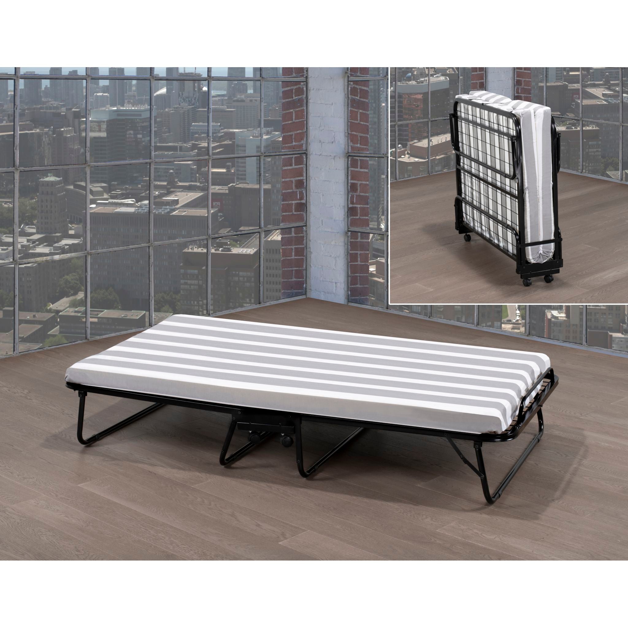 39 Inch Folding Cot with 4 Inch Striped Mattress - Portable Guest Bed for Camping, Travel & Home Use